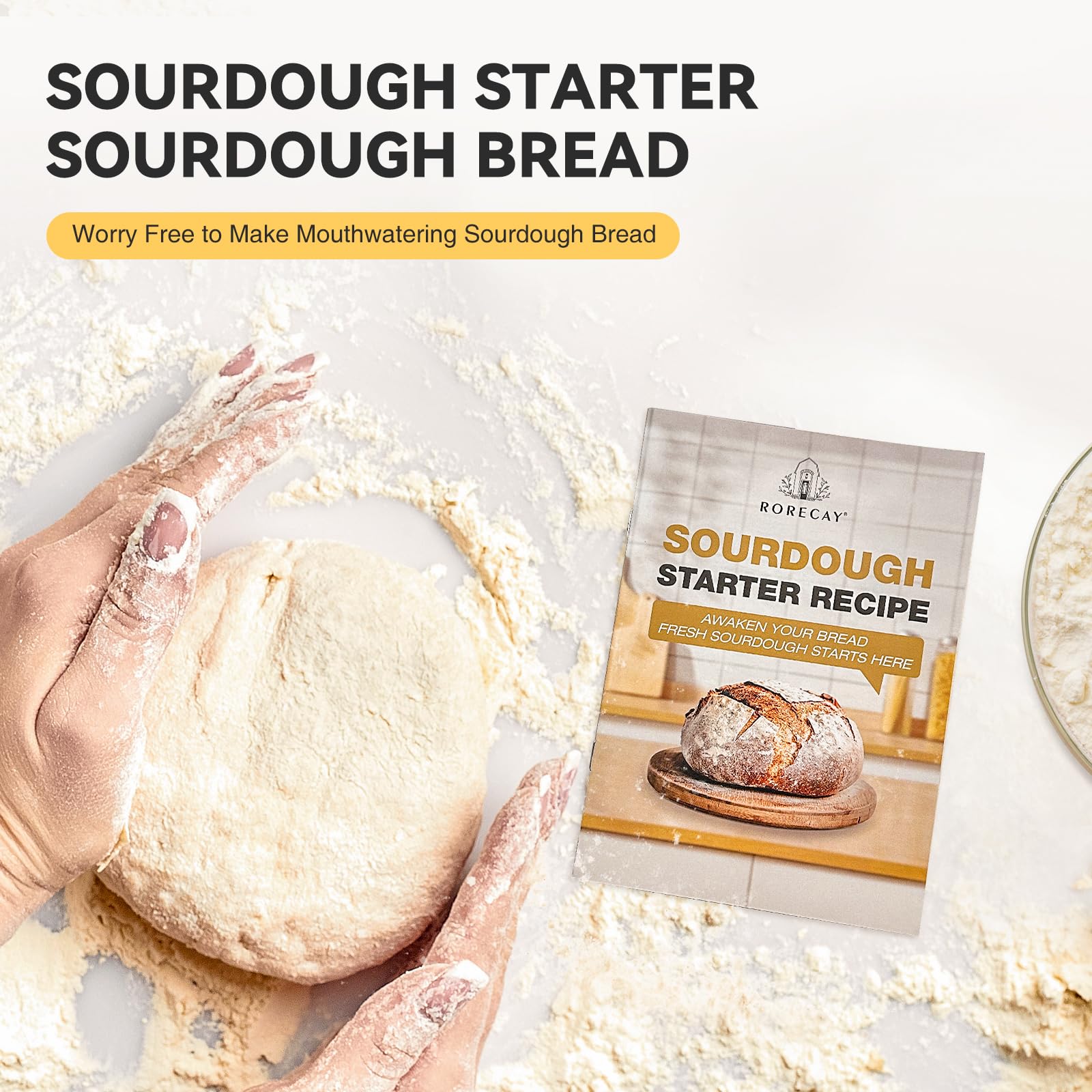 50oz Sourdough Starter Kit with Time Keeper - High Borosilicate Glass Jar, Wide Mouth Crock with Lid, Spatula & Beginner Recipe - Perfect for Home Bakers & Artisan Bread Making