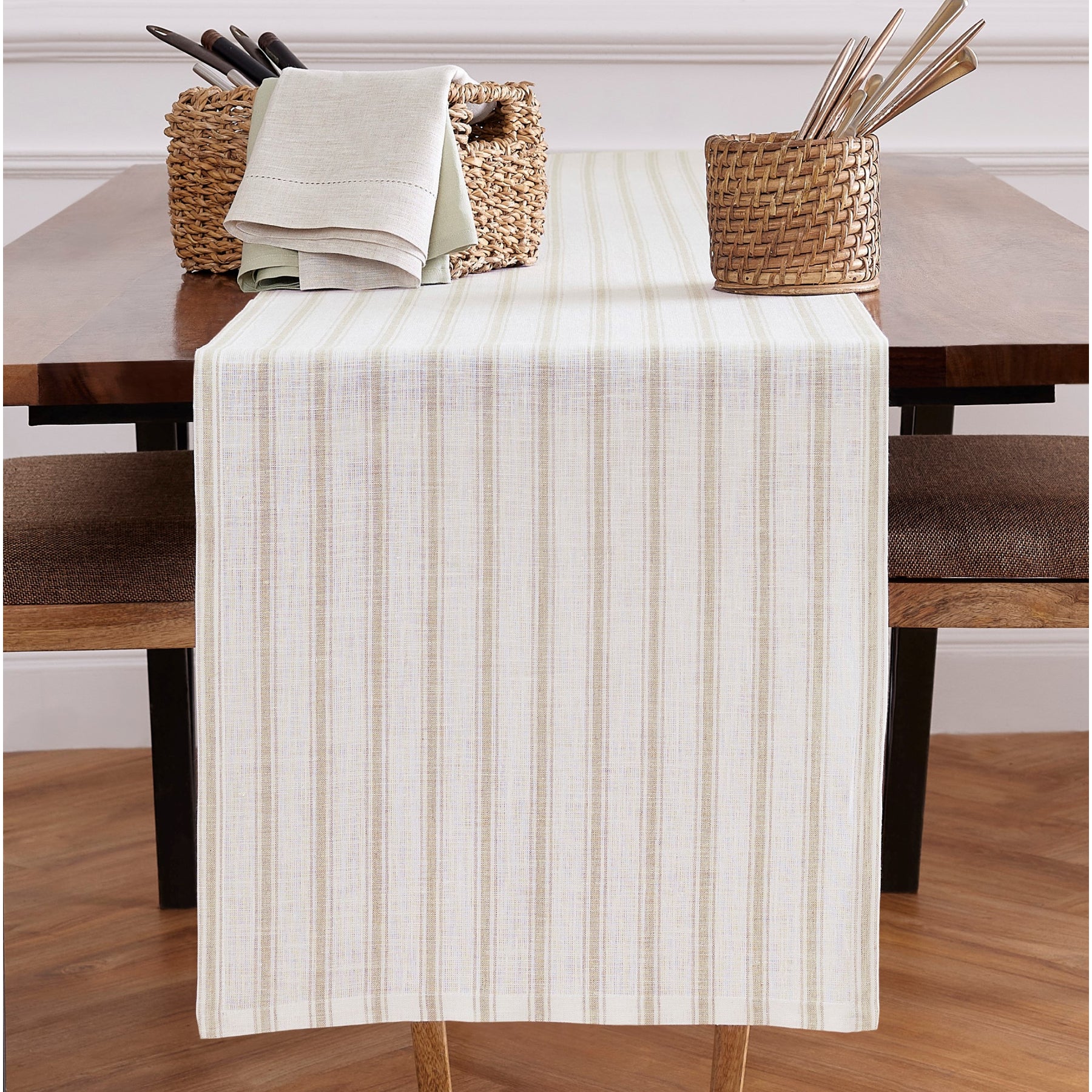 Capri Ticking Stripe Table Runner - 16 Inch & 18 Inch Wide Cotton Farmhouse Decor for Dining Table, Buffet, and Kitchen Island