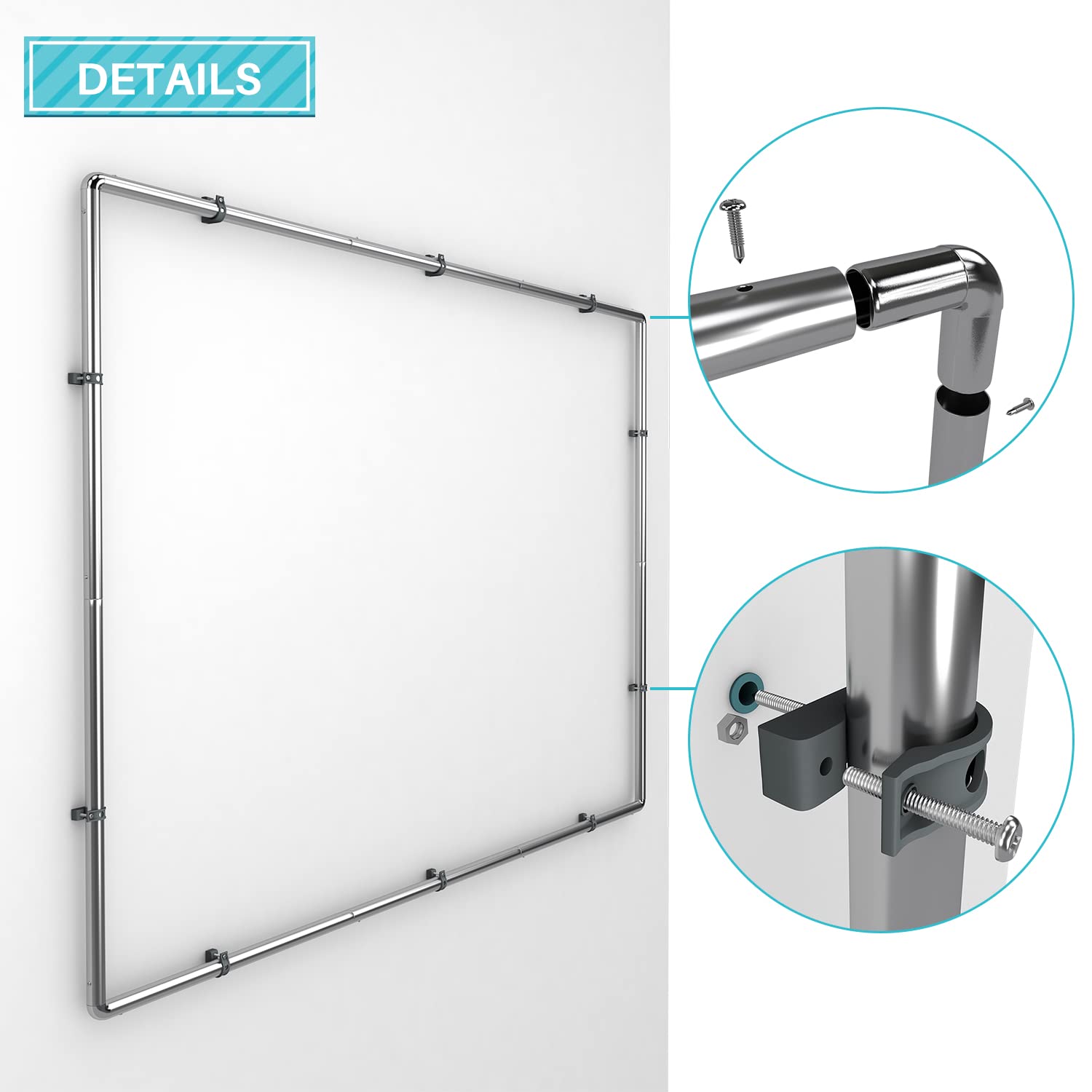 COARBOR 8'x6' Stainless Steel Wall Mount Banner Frame - Trade Show Display, Poster Holder, Wall Exhibitor Background for Advertising & Events | Durable & Professional