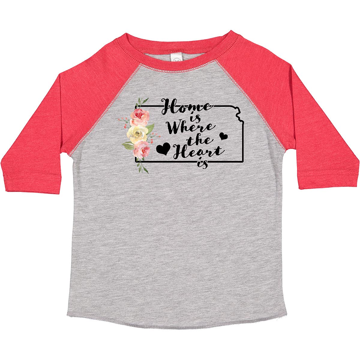 Inktastic Kansas Home Where The Heart Is Watercolor Floral Toddler T-Shirt - Soft Cotton Kids Tee for Casual Wear, Family Outings & Photo Shoots