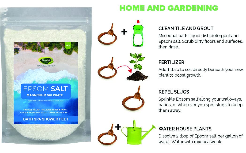 Premium 1Kg Epsom Salt (Magnesium Sulfate) - 100% Natural Muscle Relaxation & Pain Relief - Spa, Bath, Foot Soak & Gardening Uses