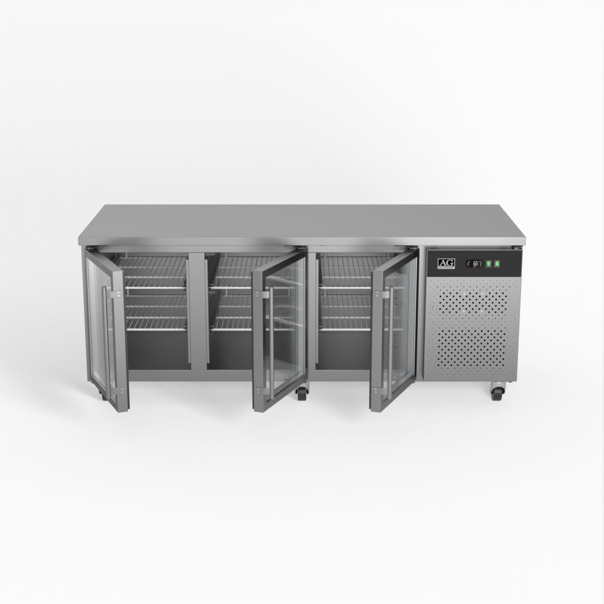 Commercial Glass Door Refrigerator - 3 Door Under Counter Display Fridge with 800mm Depth for Restaurants, Cafes & Retail Stores