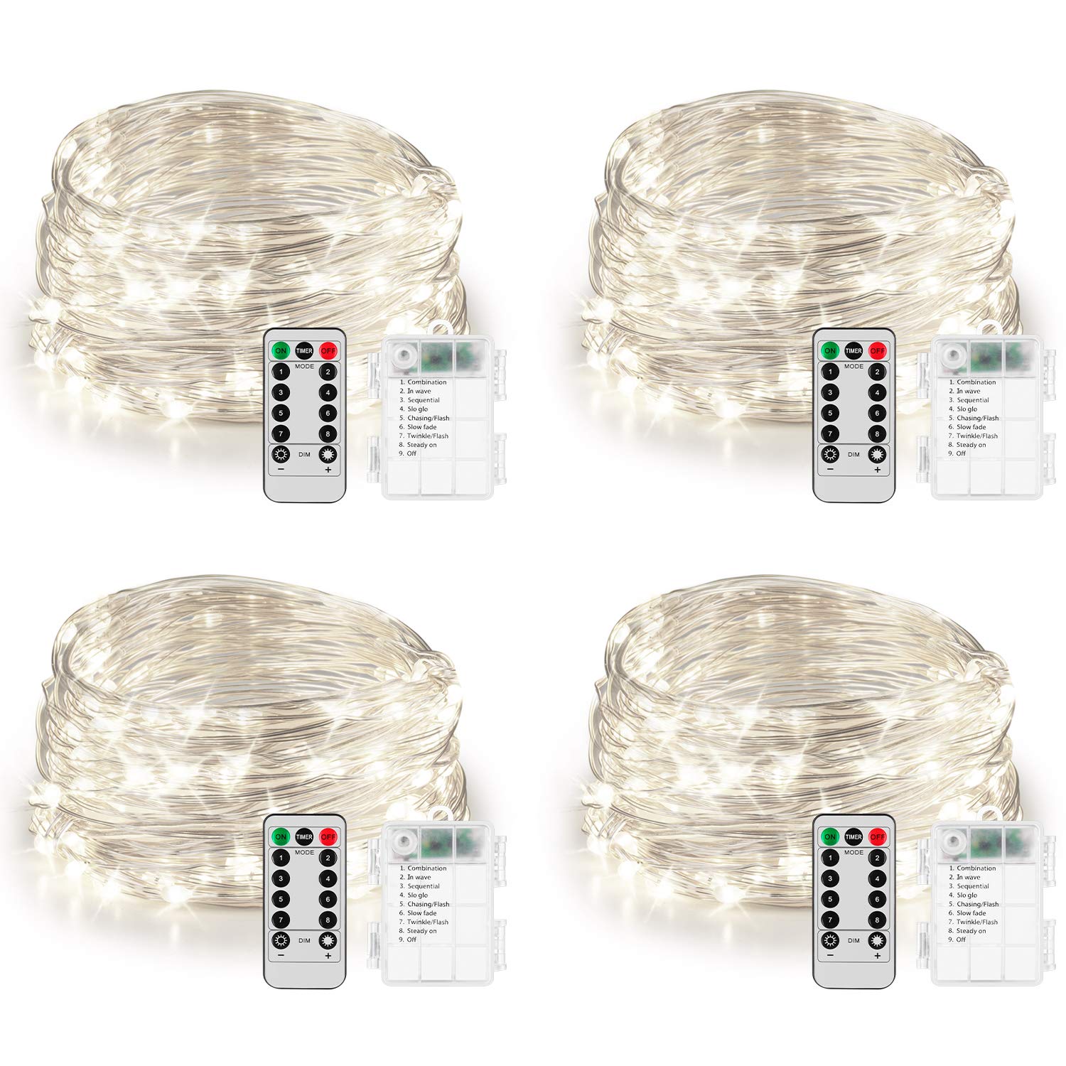 Koxly 4 Pack 20ft 60 LED Fairy Lights with Remote Timer - Waterproof Battery Operated Twinkle Firefly String Lights for Christmas, Party, Bedroom, Garden Decor - Indoor & Outdoor Use for Holidays, Weddings, and Home Ambiance