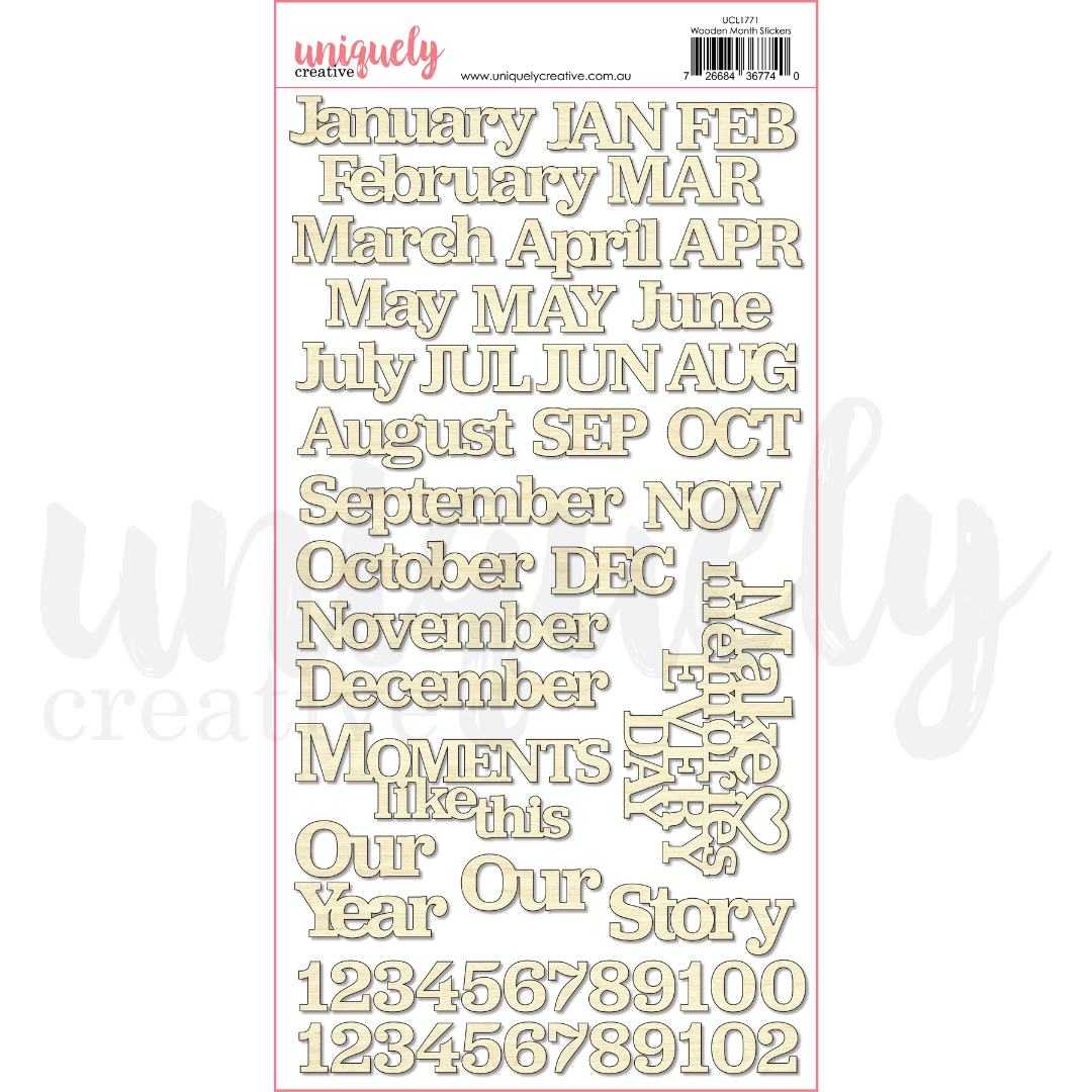 Wooden Monthly Planner Stickers - 12-Pack DIY Calendar Labels for Bullet Journals, Scrapbooks & Planners - Perfect for Organizing, School, Office & Home Use