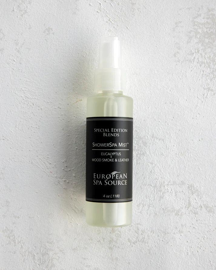 Eucalyptus Wood Smoke & Leather Scented Shower Spa Mist - 4 oz Aromatherapy Essential Oil Diffuser for Relaxation & Stress Relief - Perfect for Bathroom, Spa, and Home Use