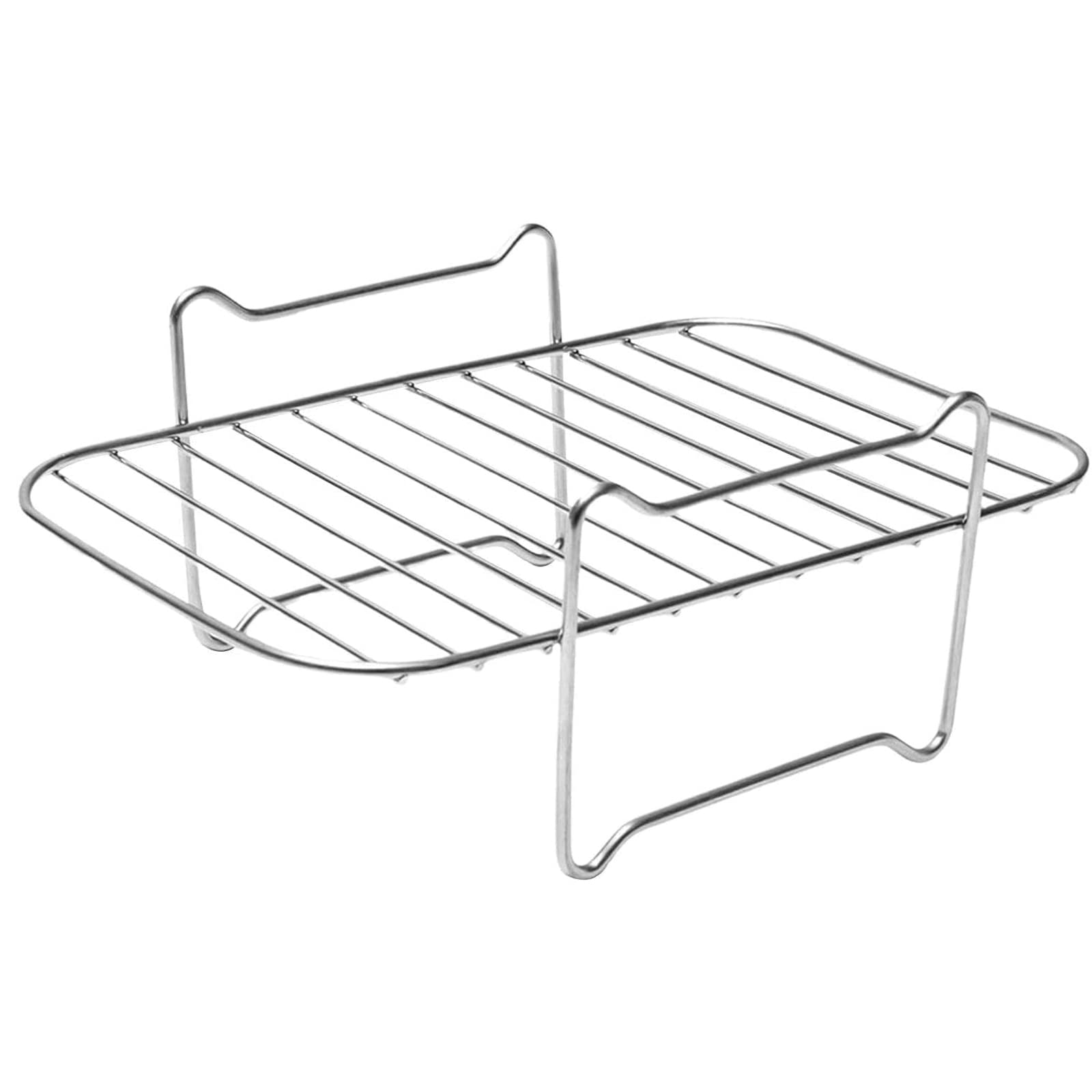 Stainless Steel Air Fryer Rack for Double Basket Air Fryers - Multi-Layer Stackable Shelf for Cooking, Steaming, Drying & Baking | Perfect for Toasting, Dehydrating & Meal Prep (Silver, 20x13.4x8cm)