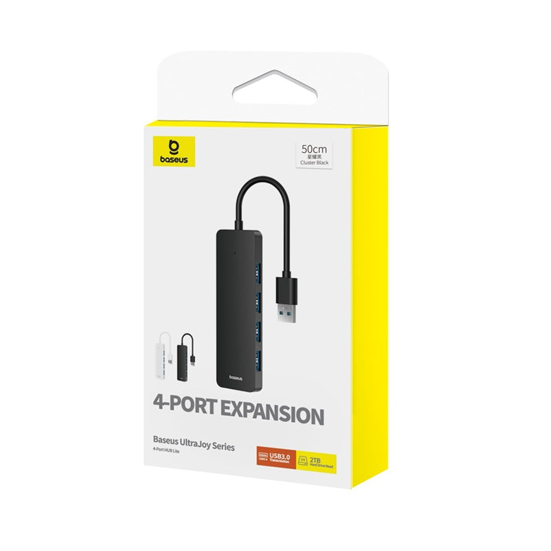 Baseus UltraJoy Series 4-Port USB 3.0 Hub Adapter - 50cm Cable, 5Gbps Data Transfer, Black - Perfect for Laptop, PC, Charging Multiple Devices & Home Office Setup