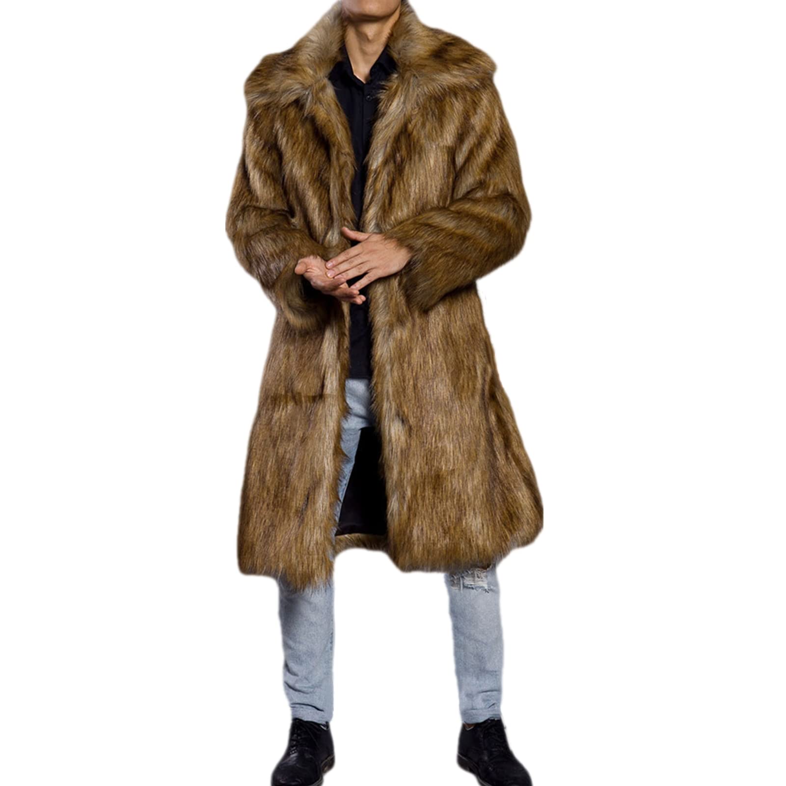 Men's Fluffy Long Sleeve Faux Fur Coat Jacket - Winter Warm Lapel Parka Overcoat for Cold Weather | Perfect for Outdoor Activities, Casual Wear & Holiday Parties