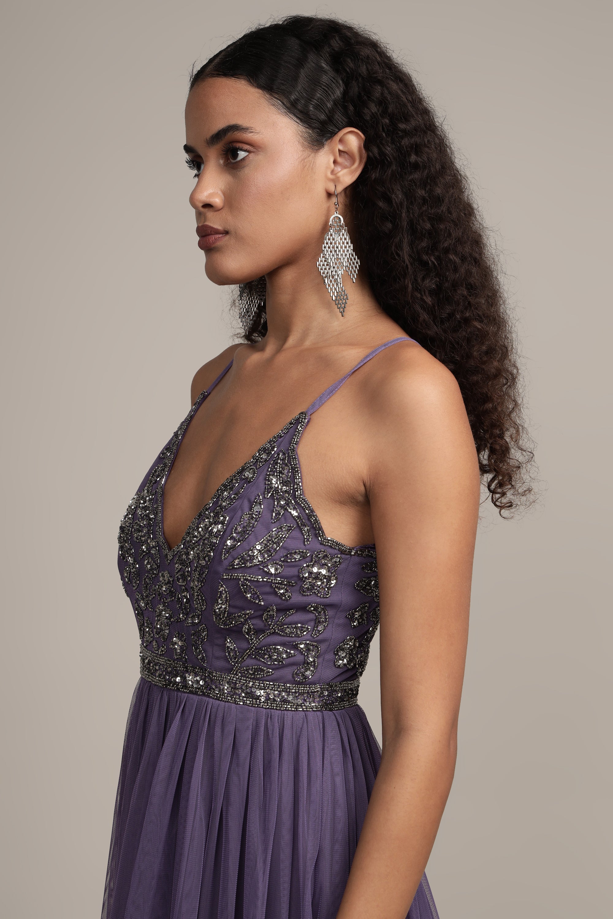 Lexi Embellished Maxi Dress in Mulled Grape - Elegant Long Flowy Evening Gown for Weddings, Parties & Special Occasions