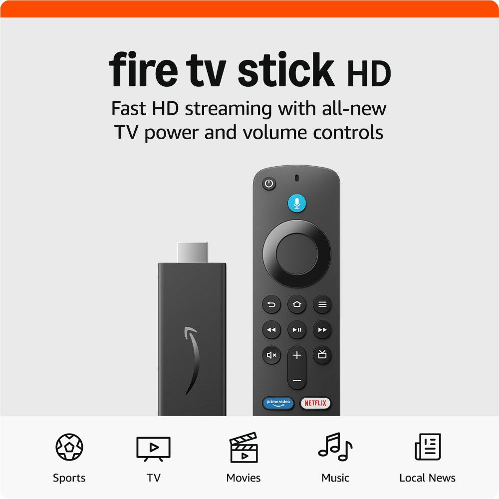 Amazon Fire TV Stick HD Streaming Device (2024 Model) - Watch Movies, TV Shows & Live Sports in High Definition - Perfect for Home Entertainment & Travel
