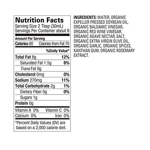 Organicville Organic Balsamic Vinaigrette with Olive Oil - Gluten Free, Vegan, Keto, Paleo & Whole30 Approved Salad Dressing & Marinade - No Added Sugar, 8 Oz Bottle - Perfect for Salads, Grilled Vegetables & Meat Marinades