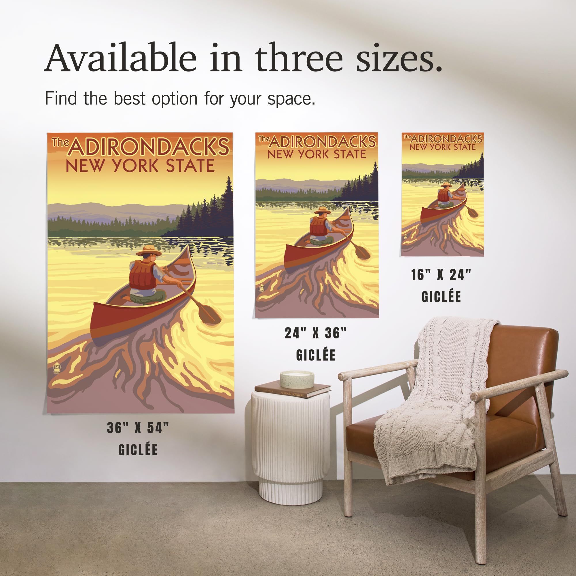 Lantern Press 16x24 Inch Giclee Print - The Adirondacks New York Canoe Scene Wall Art - Perfect for Living Room, Bedroom & Office Decor