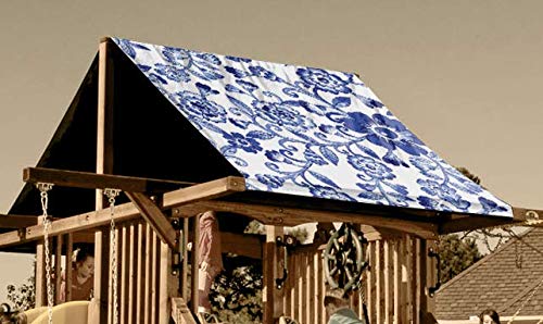 Custom Sized Blue Flowers on White Replacement Tarp Canopy for Swing Sets & Playsets - Durable 45 Sq Ft Outdoor Cover for Playground Equipment, Backyard Toys & Patio Protection