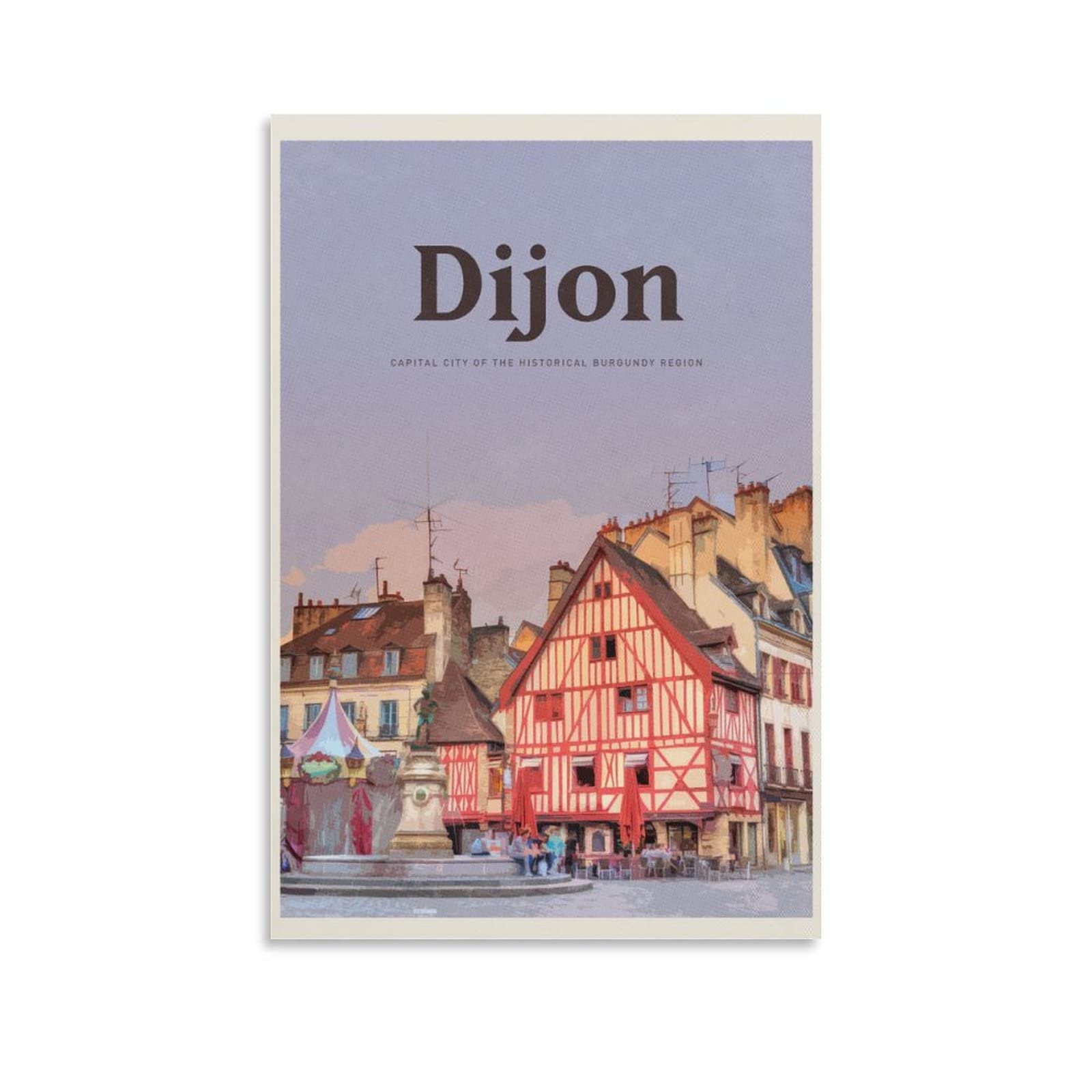 Vintage Burgundy Dijon Travel Poster - Square Canvas Wall Art Print - French Countryside Decor for Living Room, Bedroom, Office & Cafe - Perfect Home Decor Gift for Travel Lovers