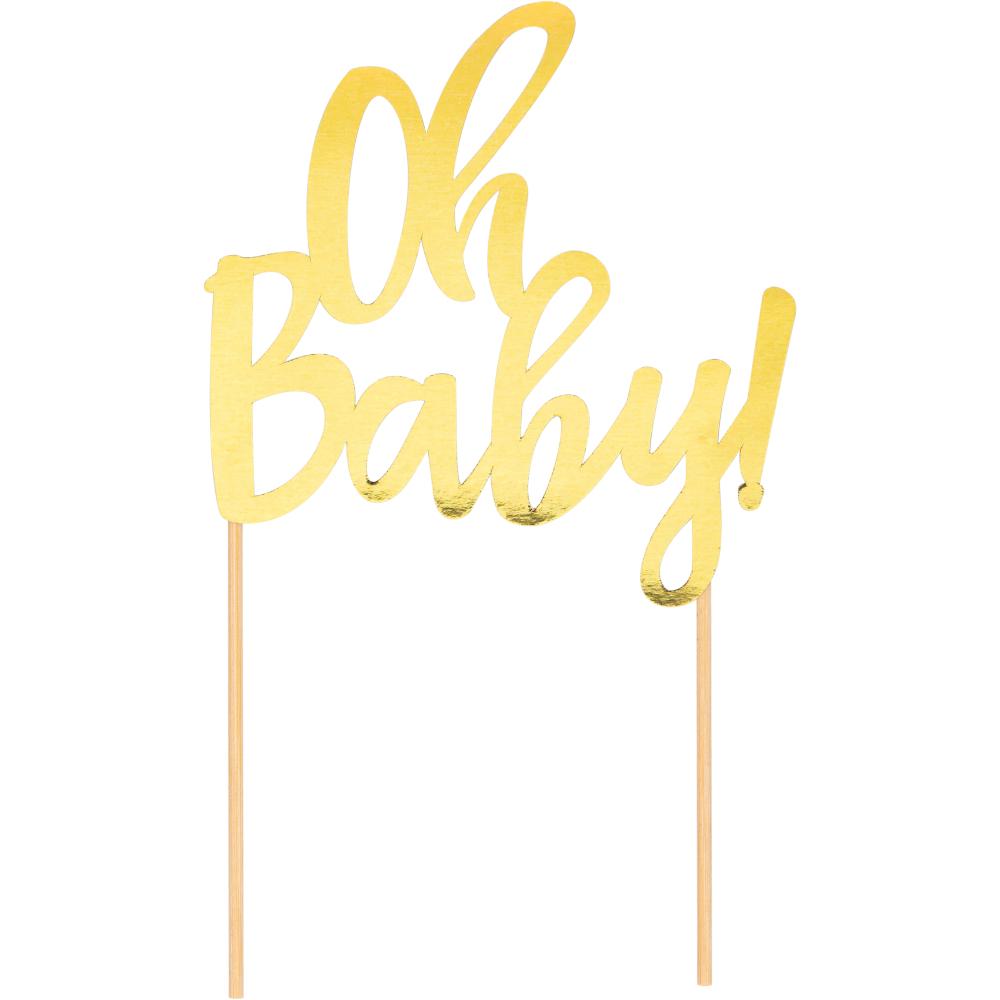12-Piece Bulk Oh Baby Gold Foil Cake Toppers - Perfect for Baby Showers, Birthday Parties & Gender Reveal Celebrations