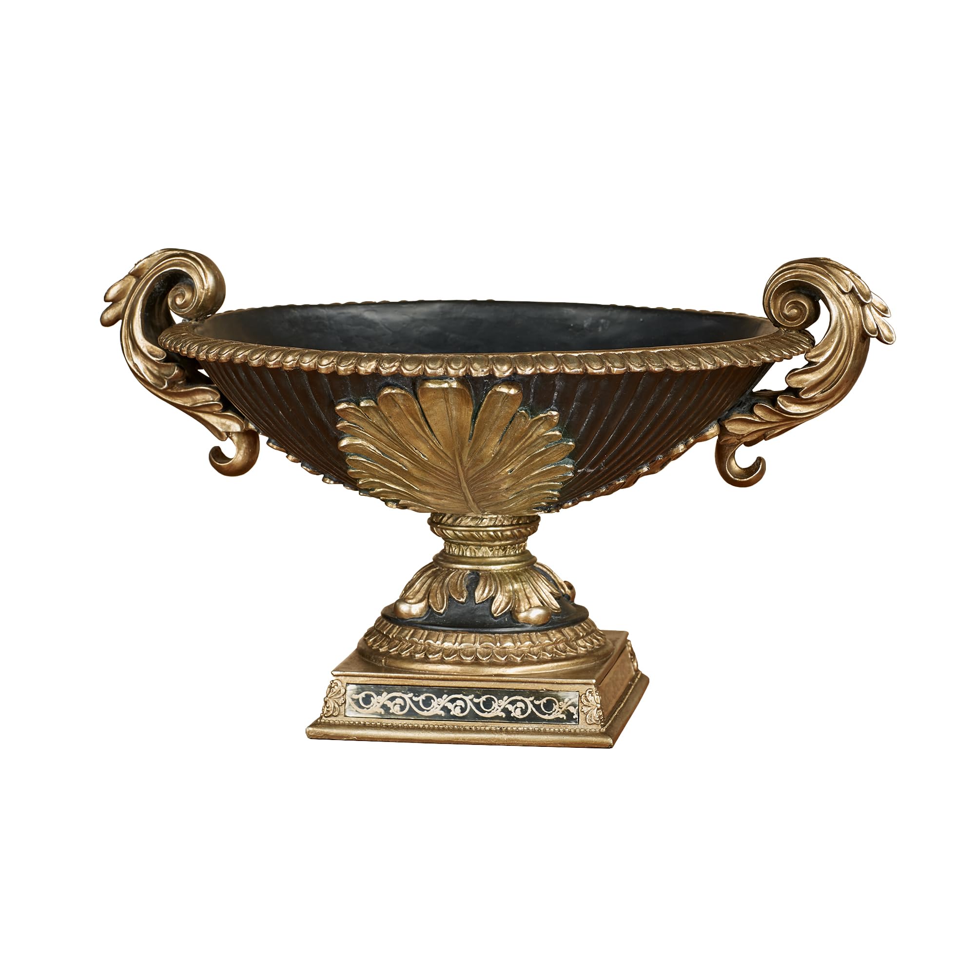 Touch of Class Camila Decorative Centerpiece Bowl - Black & Gold Tabletop Urn with Acanthus Medallion & Mirror Accents - Elegant Home Decor for Bedroom, Living Room, Entryway, Foyer, Sideboard - Perfect for Displaying Flowers, Candles or Decorative Items