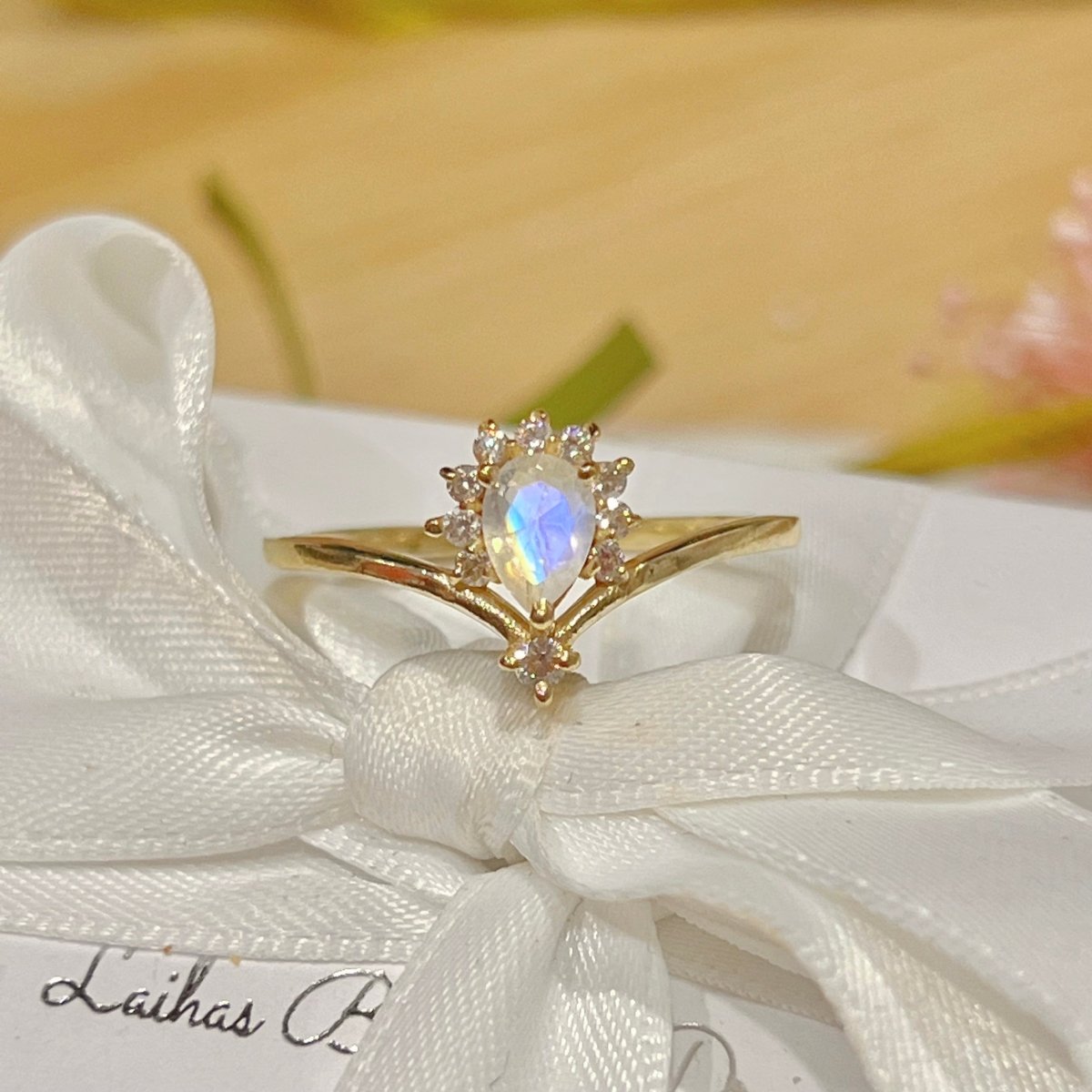 Gold Moonstone Ring - Laihas Petite Pixie Ring for Women | Elegant Dainty Jewelry for Everyday Wear, Gift Giving & Special Occasions