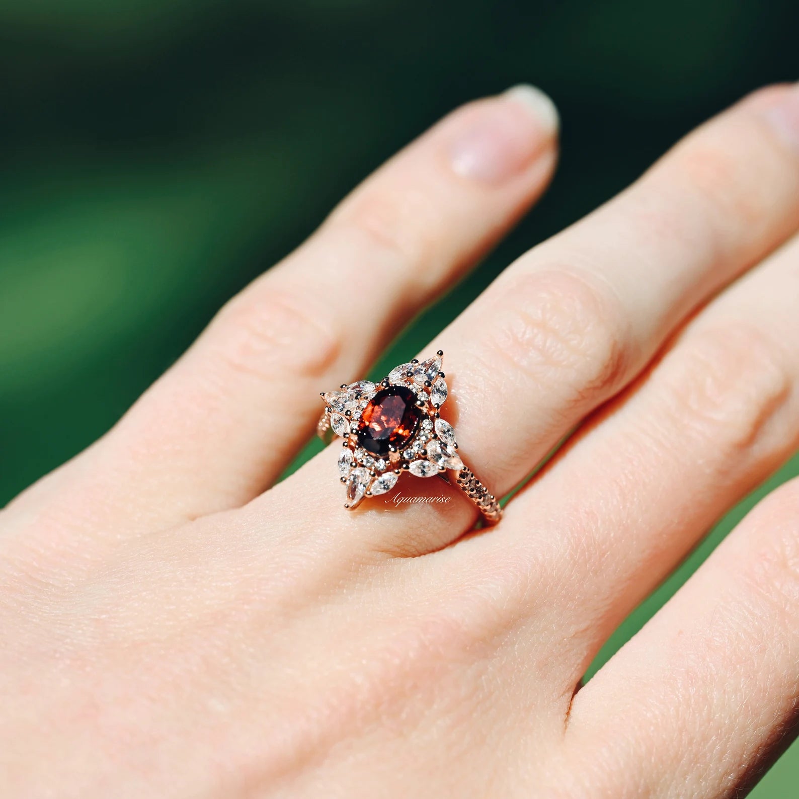 Stella Natural Red Garnet Ring 14K Rose Gold Vermeil - Elegant Jewelry for Women, Perfect for Weddings, Anniversaries & Special Occasions