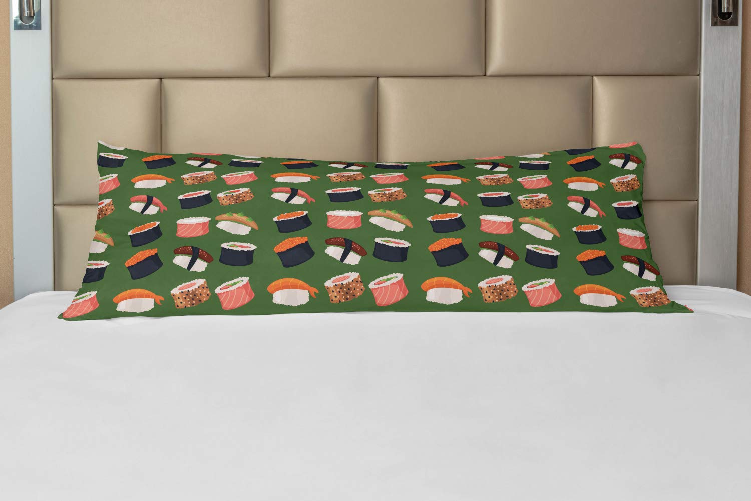 Ambesonne Sushi Themed Body Pillow Cover with Zipper - Traditional Sushi Rolls with Rice, Raw Fish & Veggies in Seaweed - Decorative Long Pillowcase 21