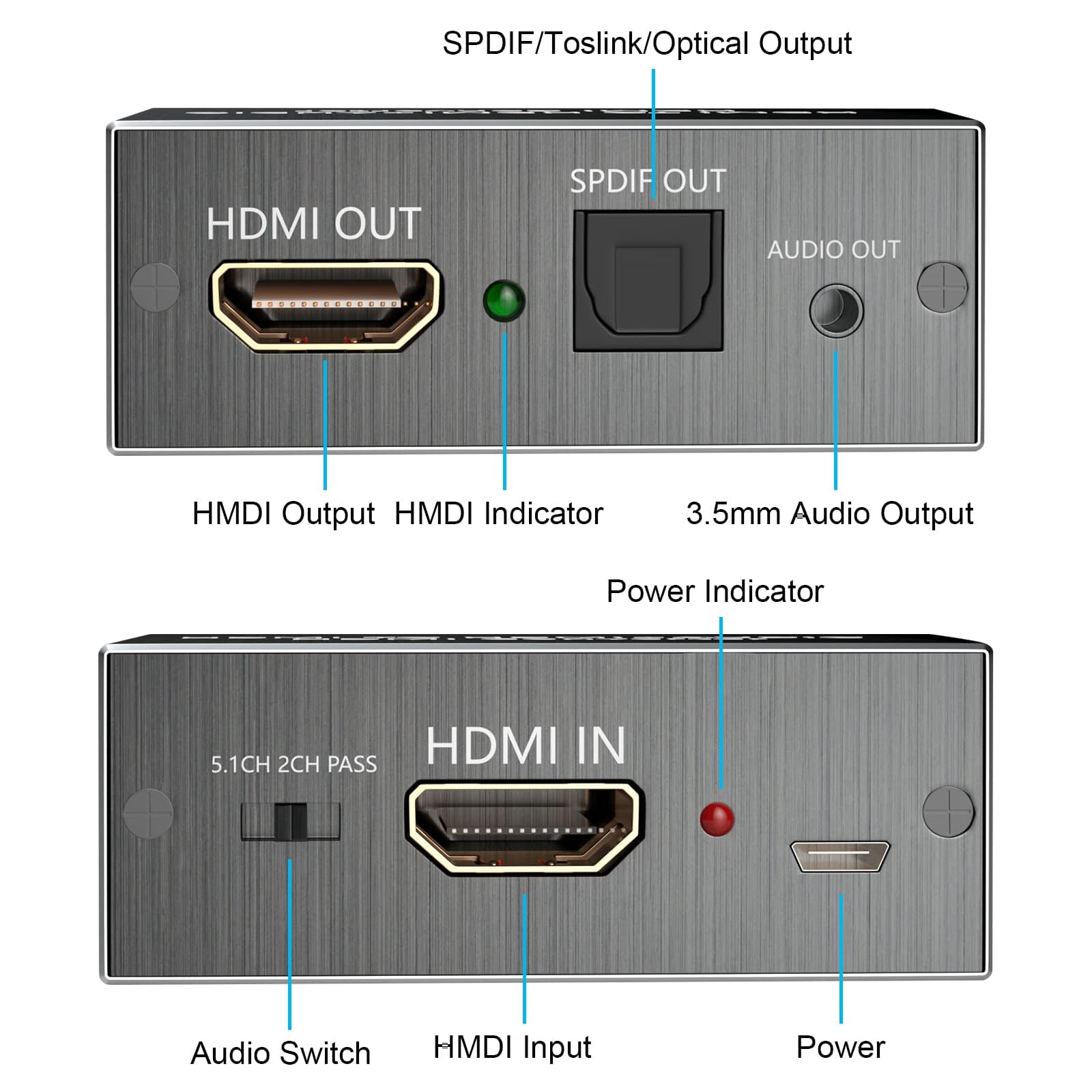 4K HDMI Audio Extractor with Optical & 3.5mm AUX Output - Supports PCM, DTS 5.1, HDCP, Dolby Digital - Convert HDMI to Optical/Headphone Audio (Black) - Perfect for Home Theater, Gaming & TV Sound Systems