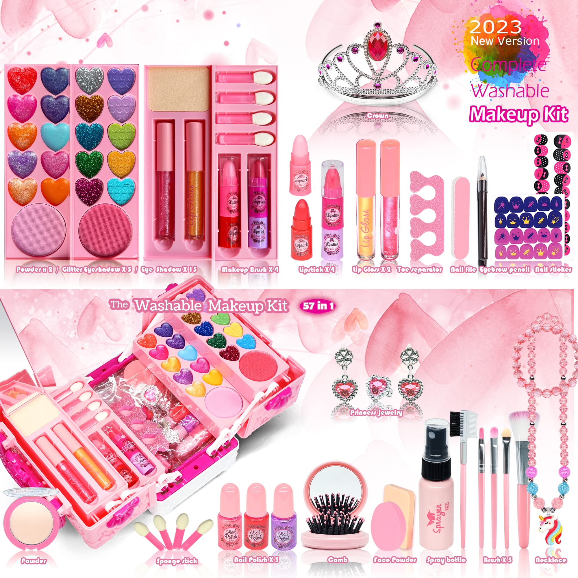 Washable Kids Makeup Kit - Princess Play Set for Girls 3-12, Birthday Gift