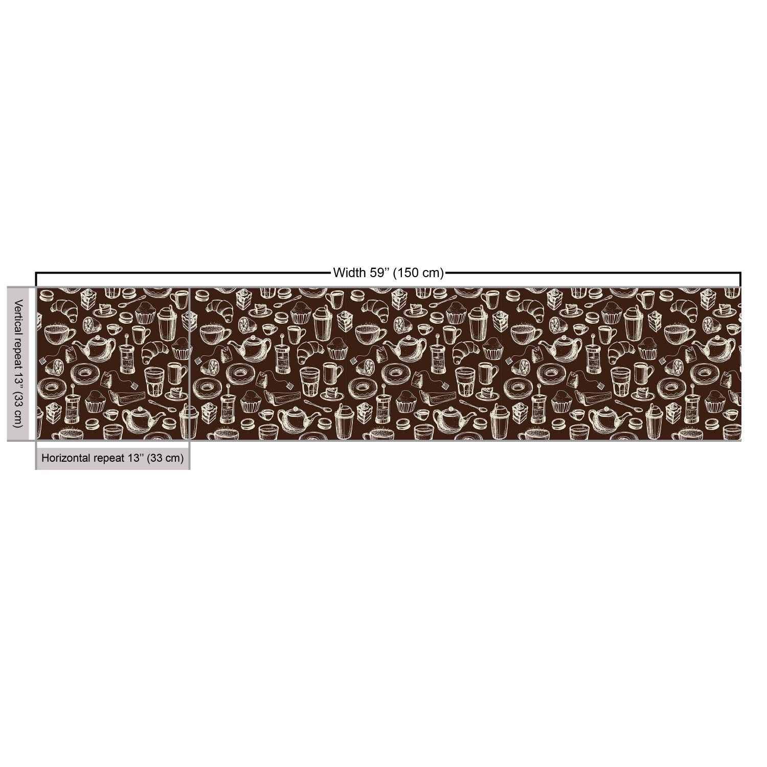 Ambesonne Brown and White Fabric by The Yard - Hand Drawn Coffee, Tea Cups, Donuts & Sweets Pattern - Decorative Upholstery & Home Accent Fabric - 10 Yards - Dark Brown & White - Perfect for DIY Projects, Curtains, Pillows & Table Runners