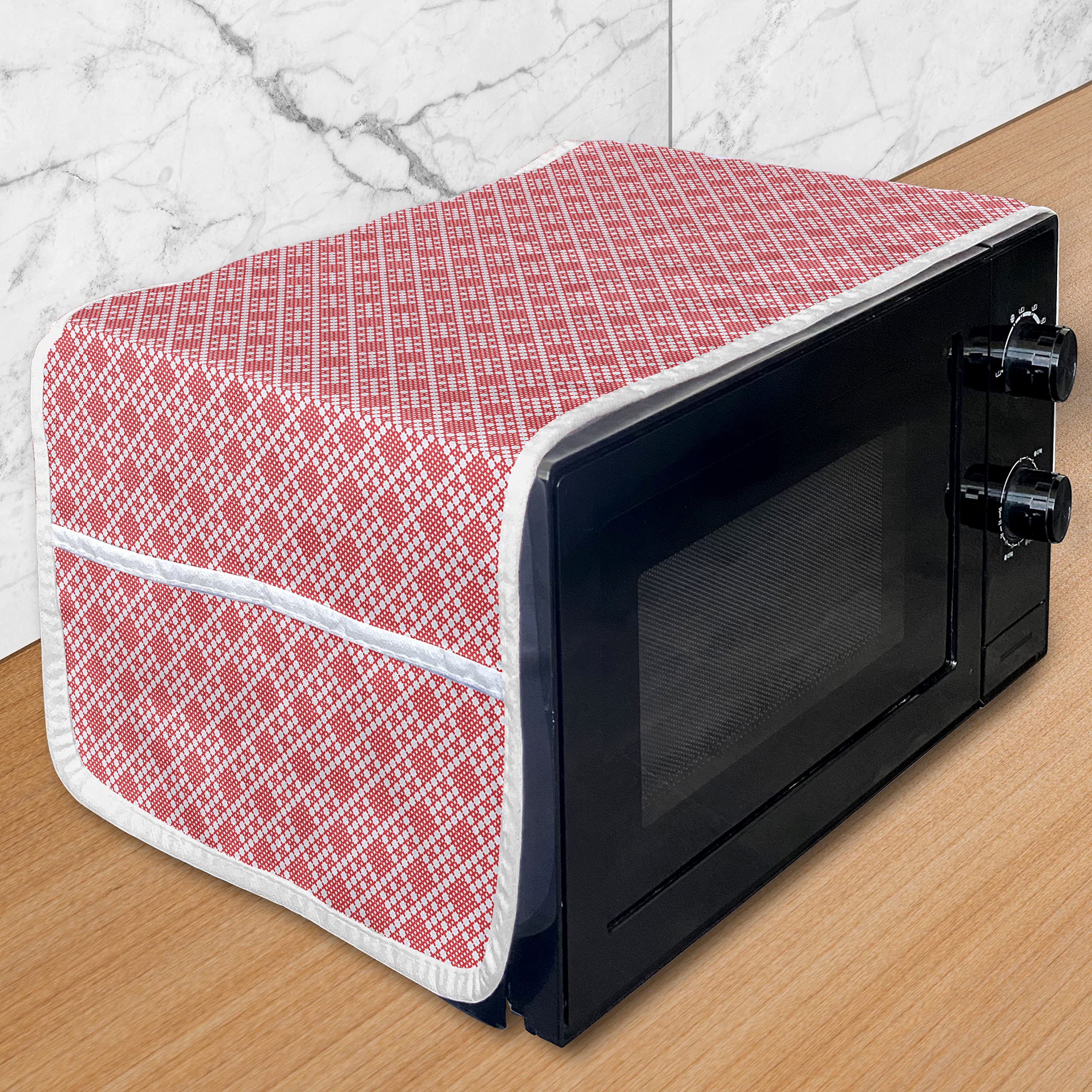 Ambesonne Ethnic Microwave Oven Cover - Traditional Slavic Needlework Design, Water-Resistant Kitchen Organizer with Pockets, 36