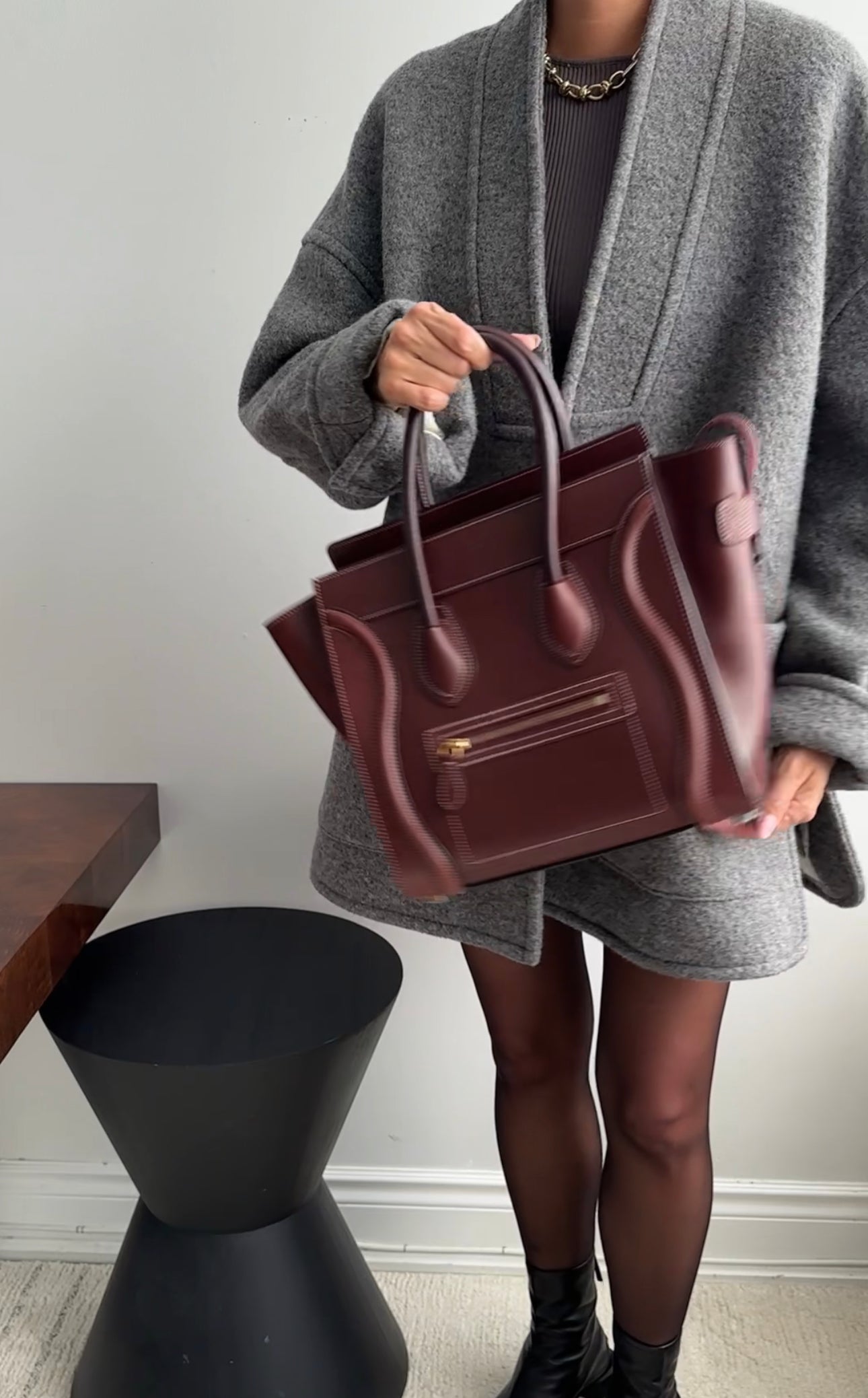 Celine Dark Brown Leather Micro Luggage Tote Bag for Women | Luxury Designer Handbag | Perfect for Work, Travel & Everyday Use