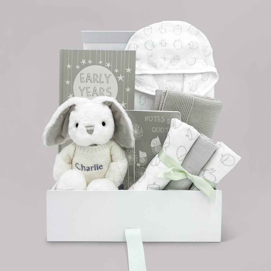 Personalized Little Bunny Keepsake Gift Basket - Baby Shower, Easter, Birthday & Newborn Present Ideas