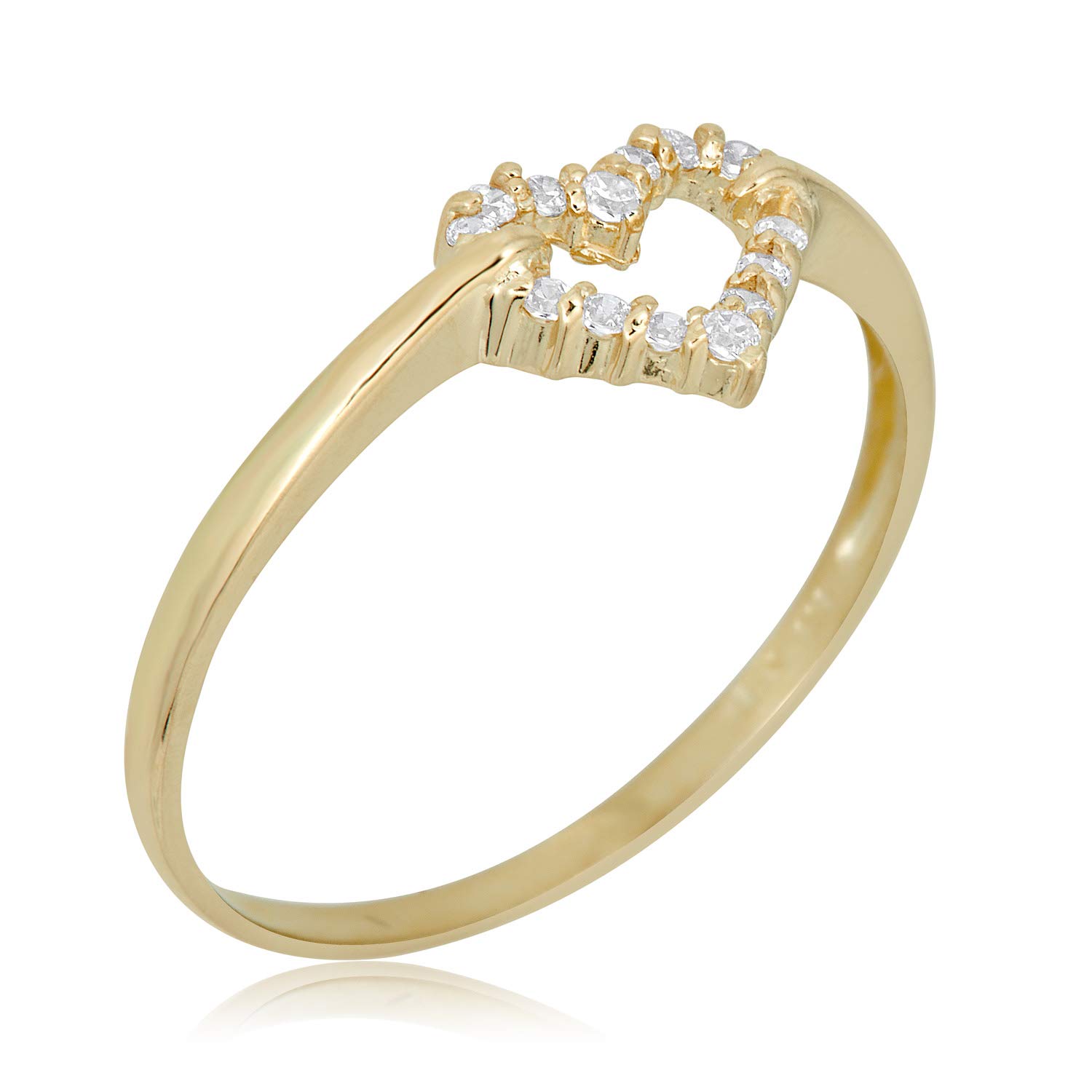 AVORA 10K Yellow Gold Simulated Diamond CZ Open Heart Ring for Women - Elegant Cubic Zirconia Heart Jewelry Gift for Valentine's Day, Anniversary & Special Occasions