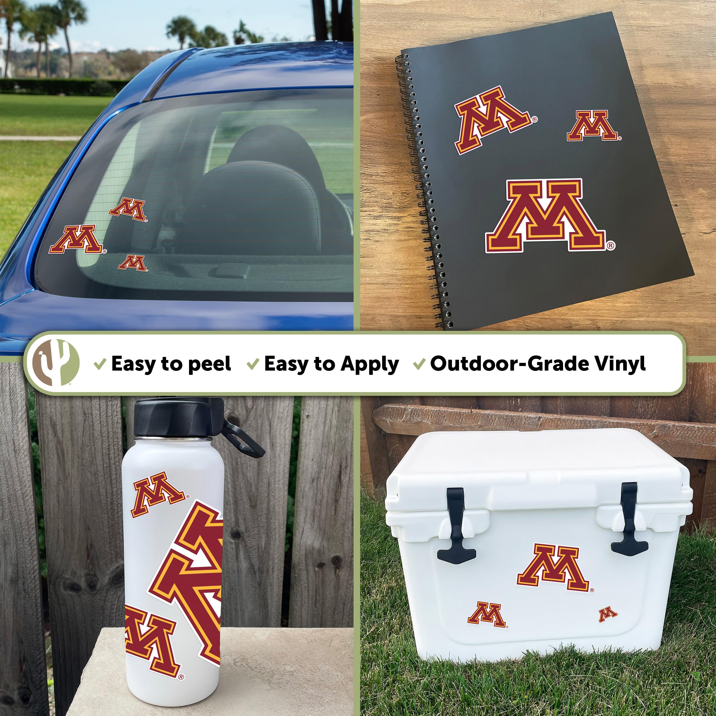 University of Minnesota Golden Gophers Vinyl Decals - Desert Cactus Sticker Set for Laptop, Water Bottle, Car & Scrapbook | Durable Waterproof Stickers for College Fans, School Spirit & DIY Crafts