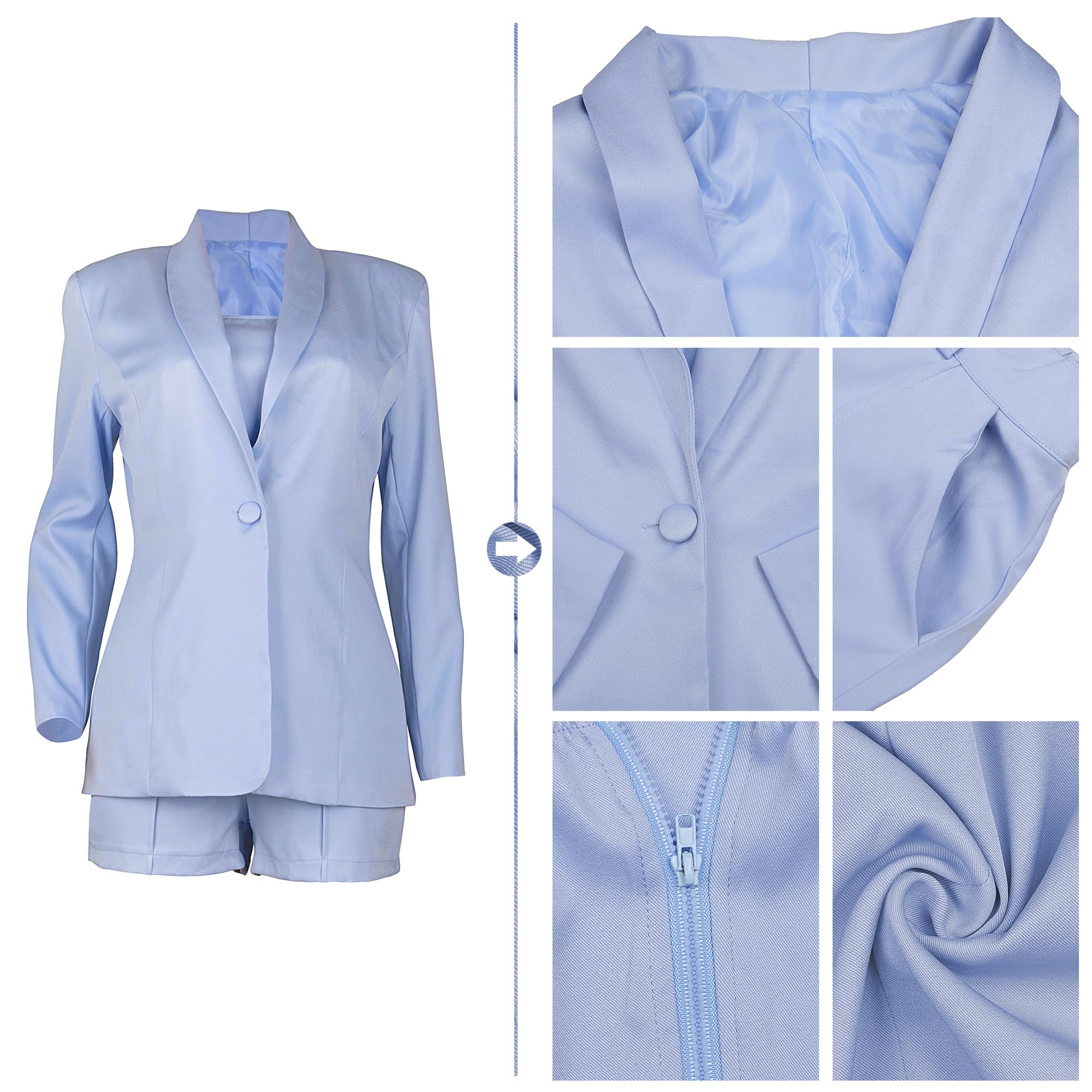 Women's 3-Piece Business Blazer Set - Long Sleeve Jacket, Cami Top & Shorts with Belt | Professional Office Outfit | Perfect for Work, Meetings & Business Events