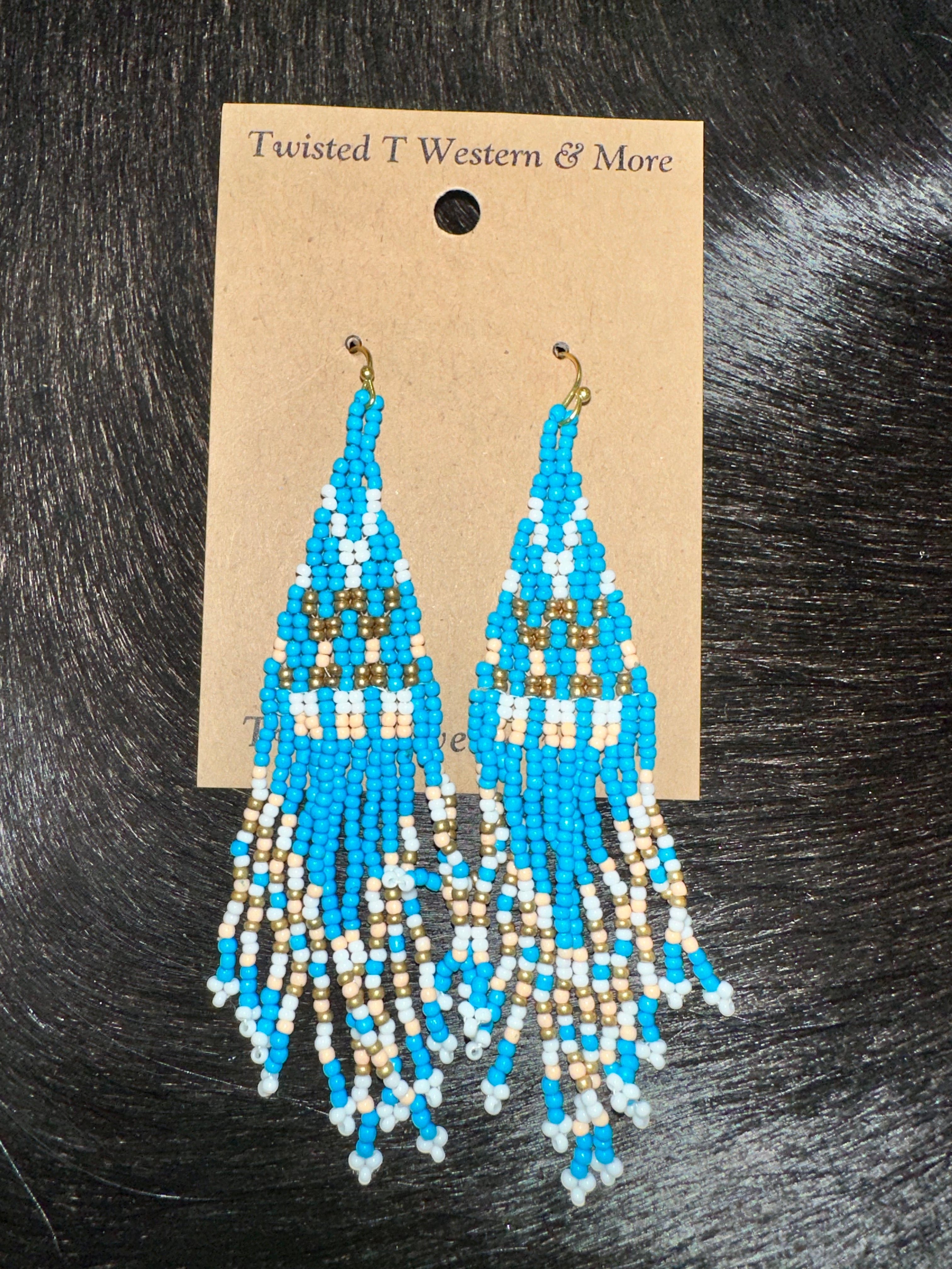 Big Horn Canyon Turquoise Seed Bead Earrings - Handmade Native American Jewelry for Women, Boho Dangle Earrings for Casual & Festival Wear