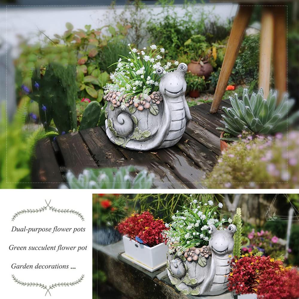 Resin Tortoise Planter Pot with Drainage Hole - Cute Animal Figurine Flower Pot for Indoor & Outdoor Decor, Garden, Patio, Lawn - Perfect for Succulents, Herbs & Small Plants