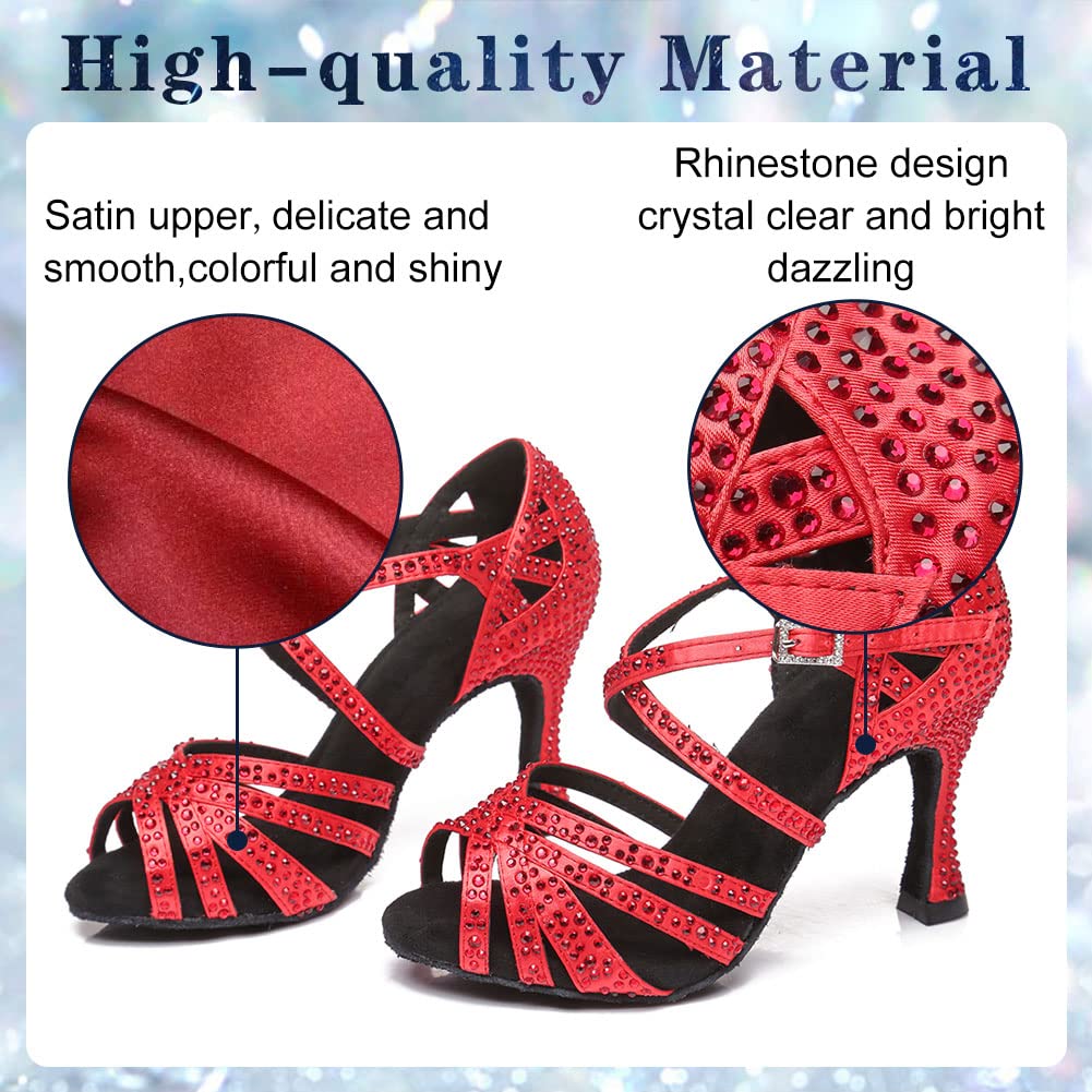 Women's Rhinestone Open Toe Salsa Ballroom Dance Heels - Elegant Performance Shoes for Latin, Ballroom, and Social Dancing