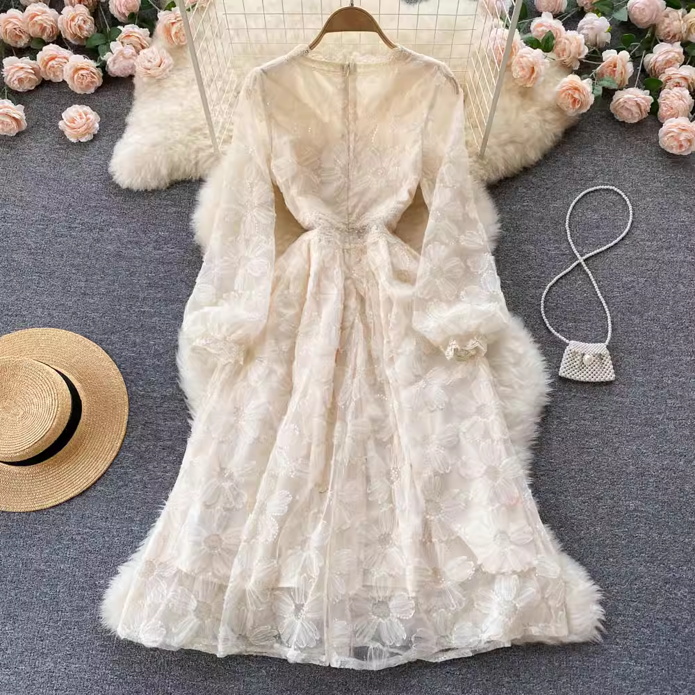 Elegant V-Neck Lace A-Line Dress for Women - Fairy Inspired Formal Gown for Weddings, Parties & Special Occasions
