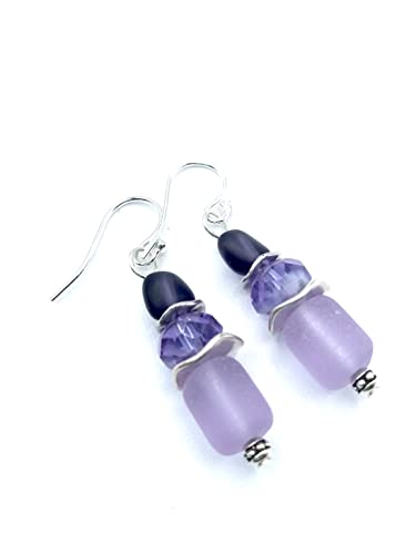 Handmade Lavender Sea Glass Sterling Silver Earrings - Dainty Boho Jewelry for Women - Perfect for Beach Weddings, Vacation & Everyday Wear