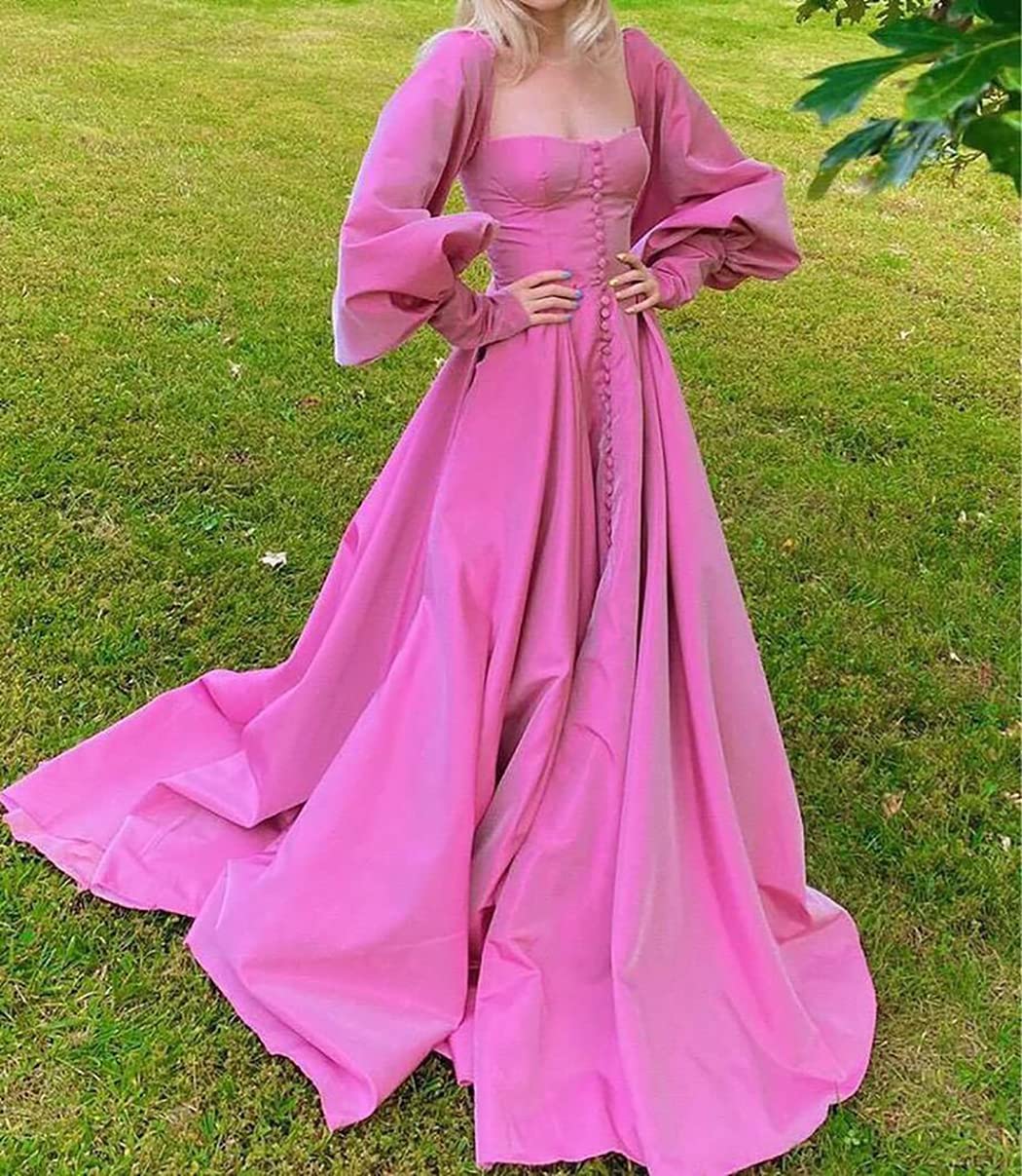 Elegant Puffy Sleeve A-Line Ball Gown with Buttons & Split - Sweetheart Neckline Long Evening Dress in Wisteria Purple | Perfect for Prom, Wedding Guest & Formal Events