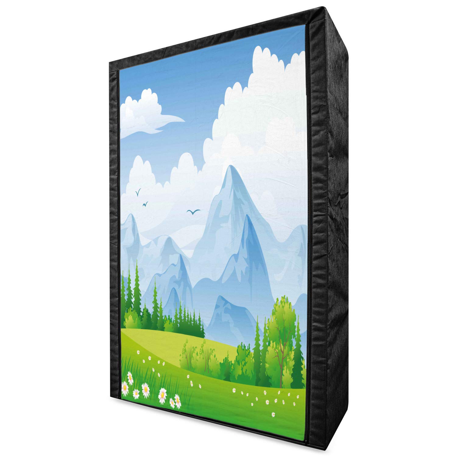Ambesonne Portable Fabric Wardrobe - Summer Meadow Daisy Flower Field & Mountain Eco Landscape Design - 42.5