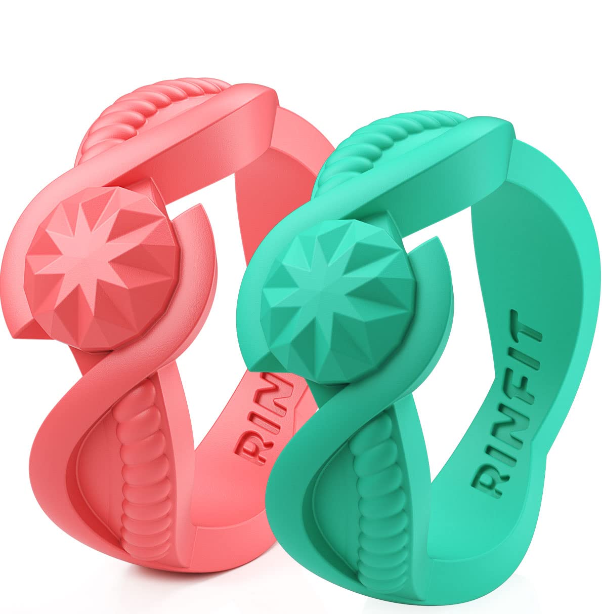 Rinfit Silicone Wedding Bands for Women - Elegant Bridal & Promise Rings - Comfortable Rubber Rings for Sports, Yoga & Gym - Round & Pear Diamond Design Collections - Perfect for Active Lifestyles, Outdoor Adventures & Everyday Wear
