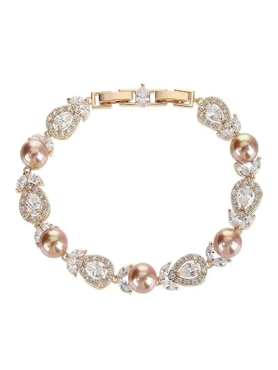Elegant Pearl Chain Bracelet for Women - White & Gold Cubic Zirconia Wedding Jewelry | Perfect for Bridal Party, Anniversary Gifts & Special Occasions