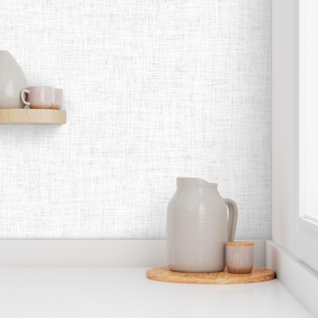 Peel & Stick Removable Wallpaper 12ft x 2ft - Light Gray Faux Woven Texture Neutral Wall Covering | Perfect for Bedroom, Living Room & Home Office Decor