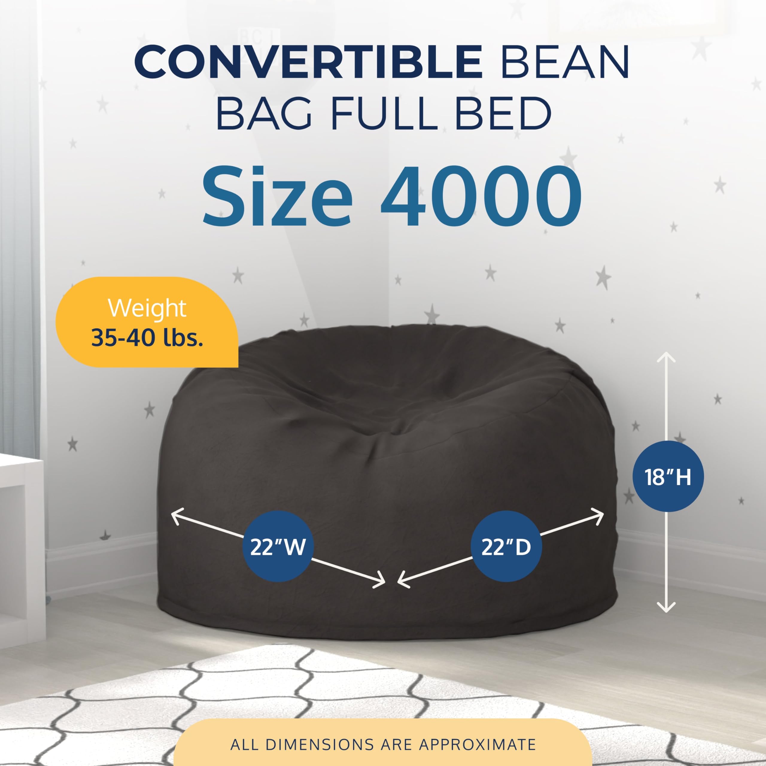 ULTIMATE SACK Convertible Bean Bag Chair - 3-in-1 Cozy Sleeper, Sofa Bed & Futon Alternative for Living Room, Bedroom, Dorm or Guest Room | Comfortable & Stylish Home Furniture for Relaxing, Lounging & Sleepovers