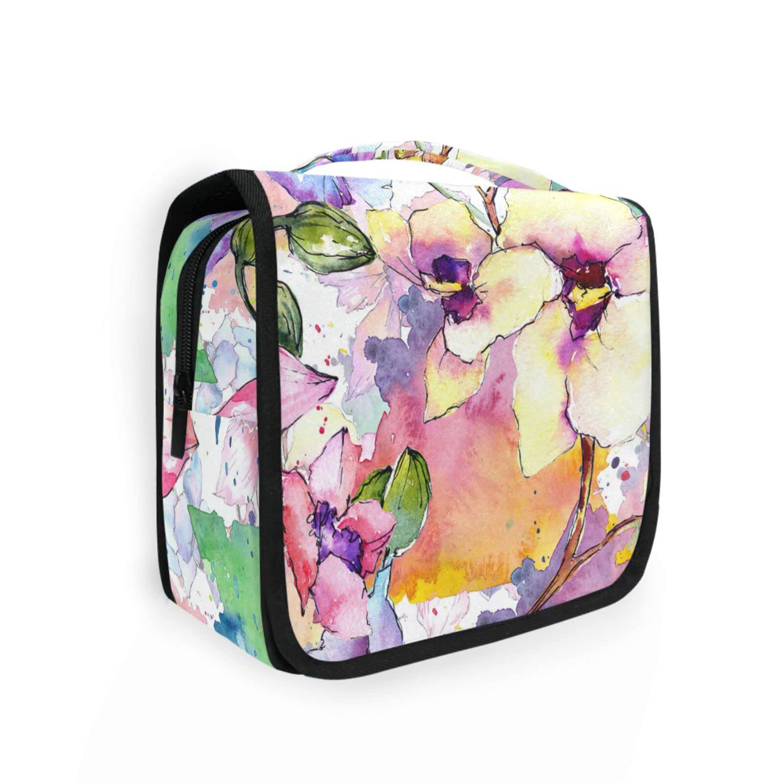 CHIFIGNO Floral Watercolor Toiletry Bag - Hanging Travel Organizer & Portable Makeup Case for Women & Men | Perfect for Vacation, Gym, Camping & Daily Use