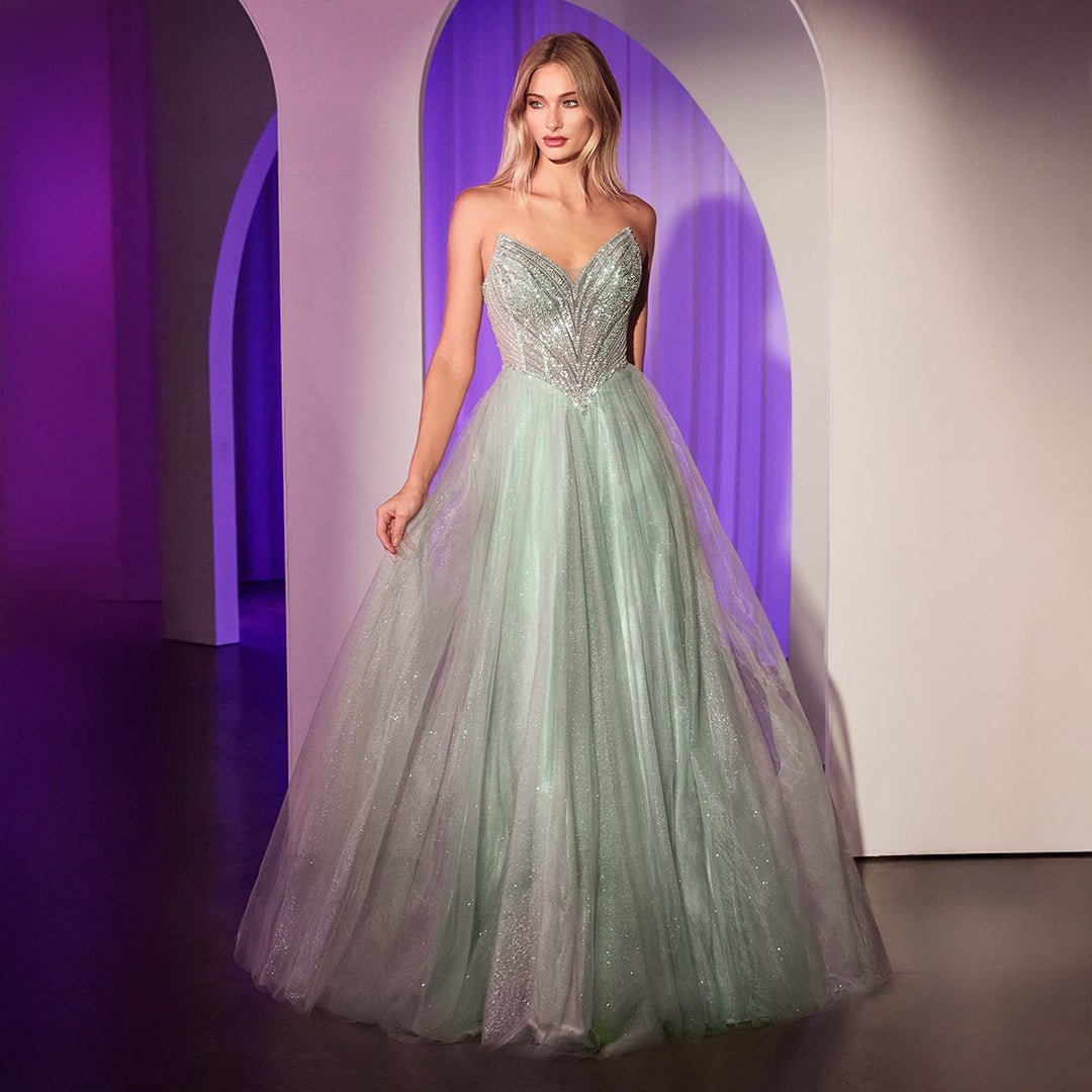 Ladivine by Cinderella Divine Sage Green Beaded Strapless Tulle Prom Dress for Homecoming, Quinceañera & Formal Events – Elegant Evening Gown for Women & Teens