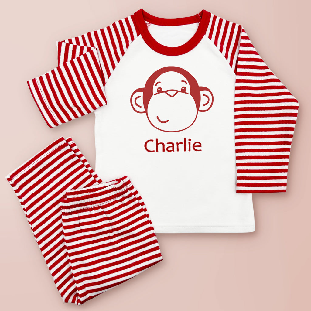 Personalized Morris Monkey Plush Toy with Baby Pajamas - Red | Cute Stuffed Animal Gift for Newborns, Baby Showers & Nursery Decor