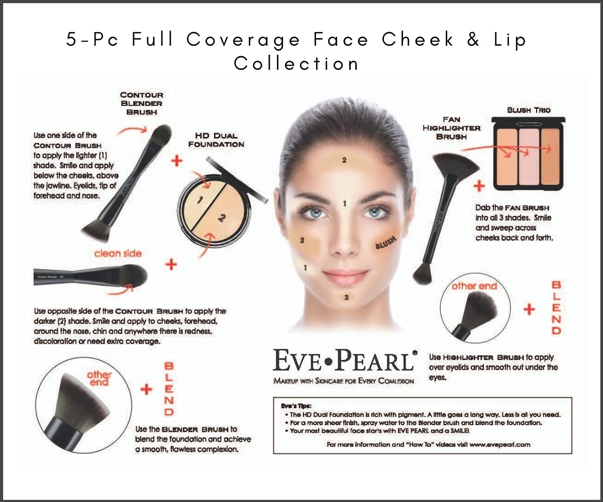 EVE PEARL 5-Piece Full Coverage Makeup Set - Foundation, Blush & Lipstick with Professional Brushes (Light) | Complete Face Makeup Kit for Flawless Skin | Perfect for Daily Use, Special Occasions & Professional Makeup Artists
