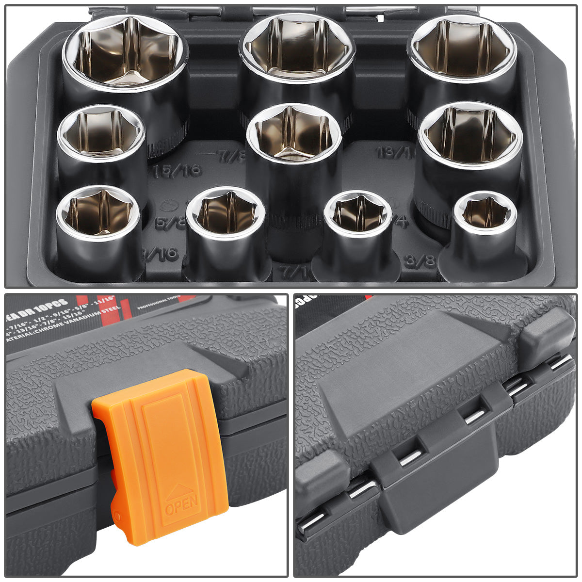 10-Piece 1/2-Inch Drive SAE Impact Socket Set - Professional Grade Chrome Vanadium Steel Sockets for Automotive Repair & Mechanical Work