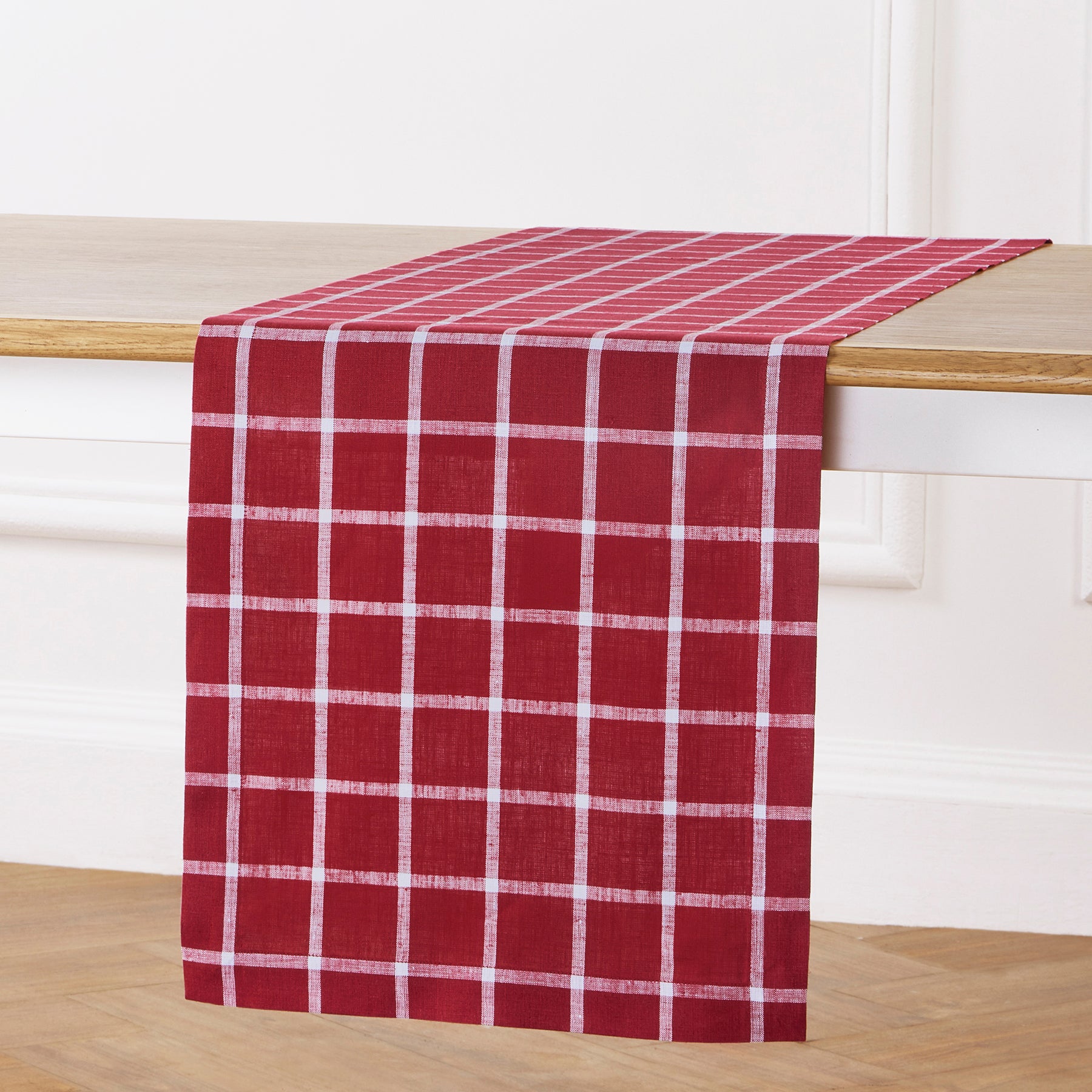 Elegant Windowpane Table Runner - White Linen Rectangular Dining Table Decor for Wedding, Christmas & Holiday Parties - Perfect for Farmhouse, Rustic & Modern Home Decor