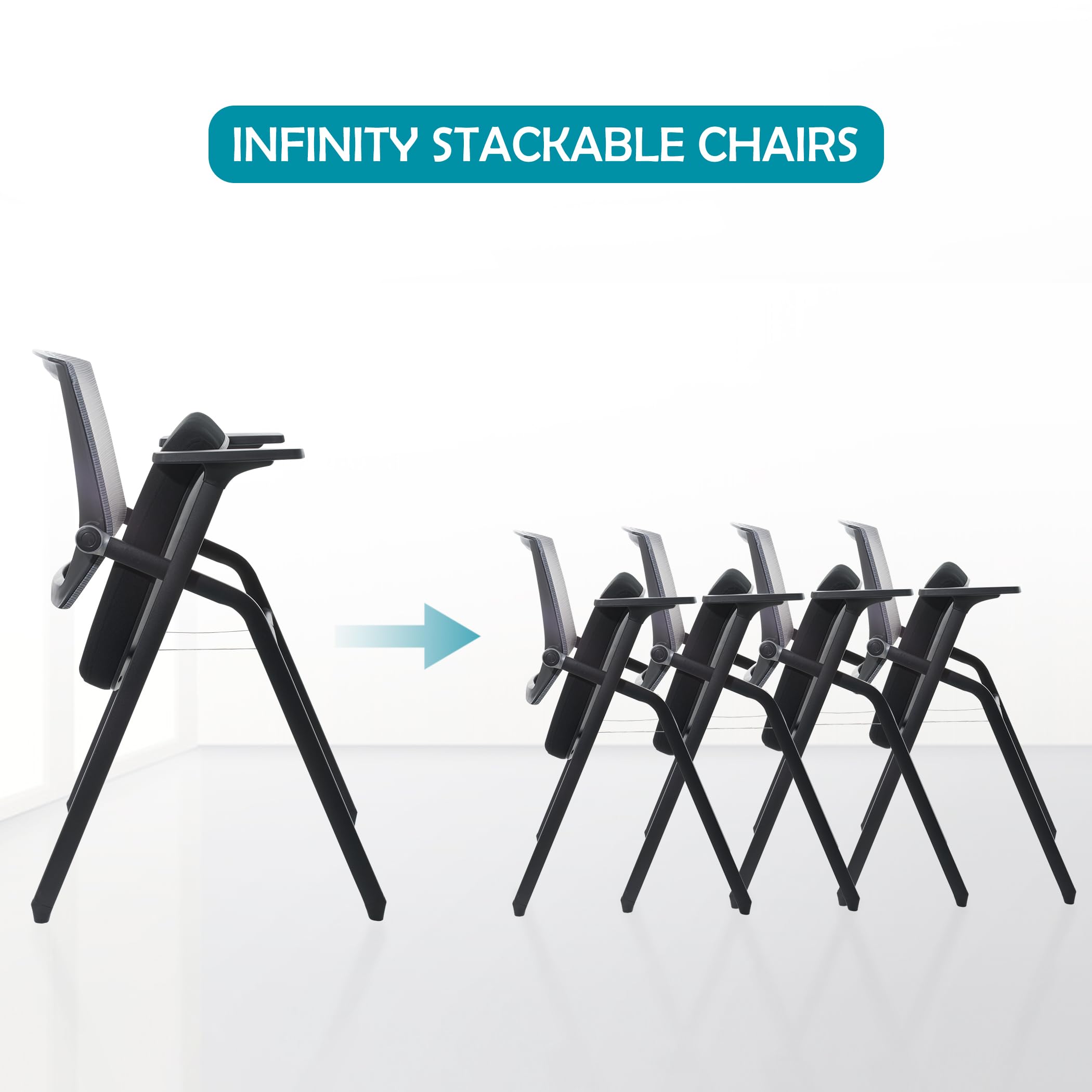 20 Pack Stackable Conference Room Chairs with Wheels - Ergonomic Folding Office Desk Chair with Lumbar Support & Adjustable Armrests - Perfect for Meeting Rooms, Reception Areas, and Guest Seating